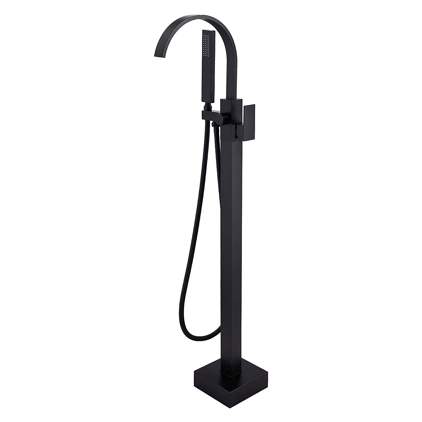 Matte Black Floor Mount Bathtub Faucet with Handheld Shower Mixer Tap - Premium Tub Filler & Shower Faucet Combo for Modern Bathroom Renovation | Perfect for Spa-Like Experience and Luxury Bathing
