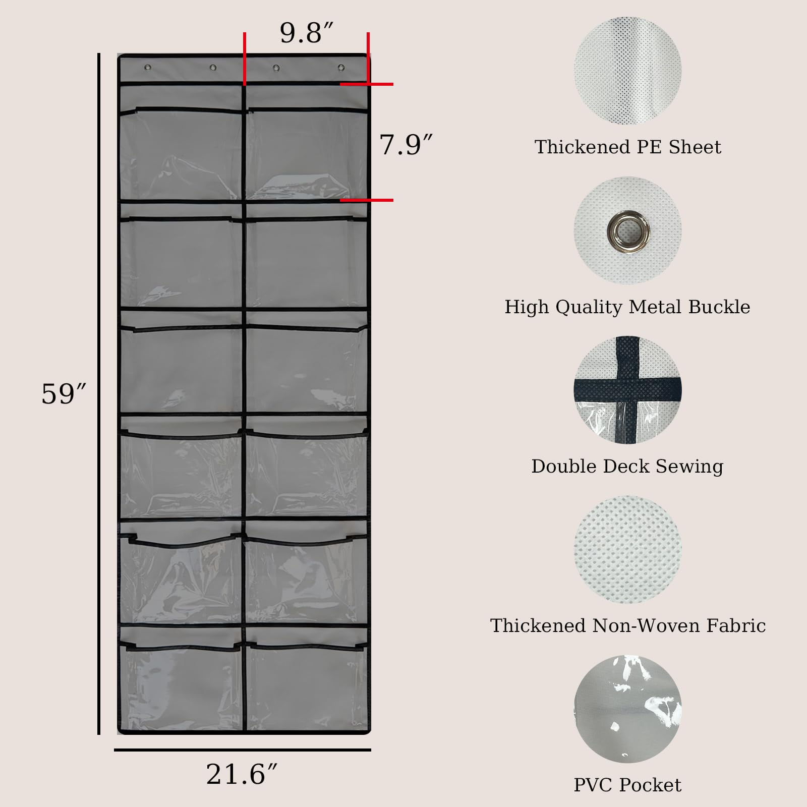 Breathable Mesh Over The Door Shoe Organizer with 12 Pockets - Large Hanging Closet Storage for Men & Women - Perfect for Bedrooms, Closets & Small Spaces - Grey