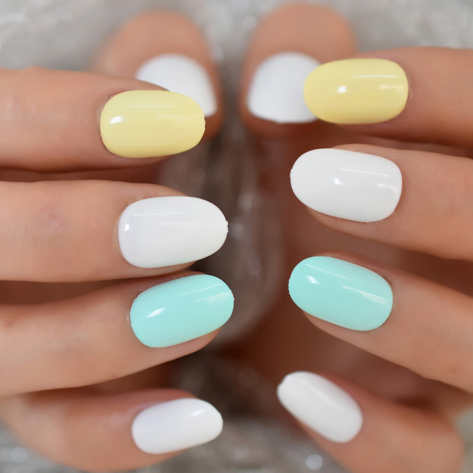 Gradient Rainbow Ombre French Press on Fake Nails - Almond Stiletto Oval Pointed False Nails for Manicure & Nail Art - Perfect for Parties, Weddings, and Special Occasions