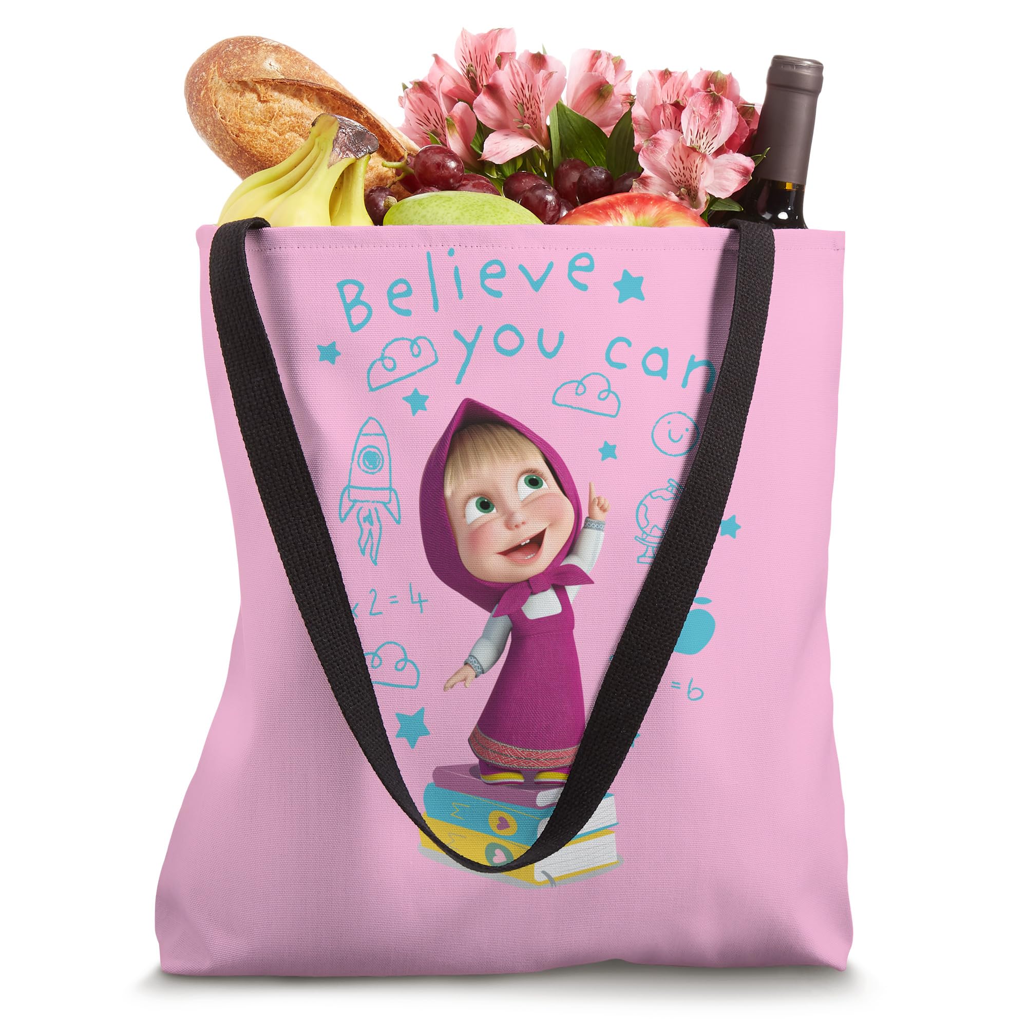 Masha and the Bear Inspirational Tote Bag - 'Believe You Can!' Cute Cartoon Design - Perfect for School, Shopping, and Everyday Use