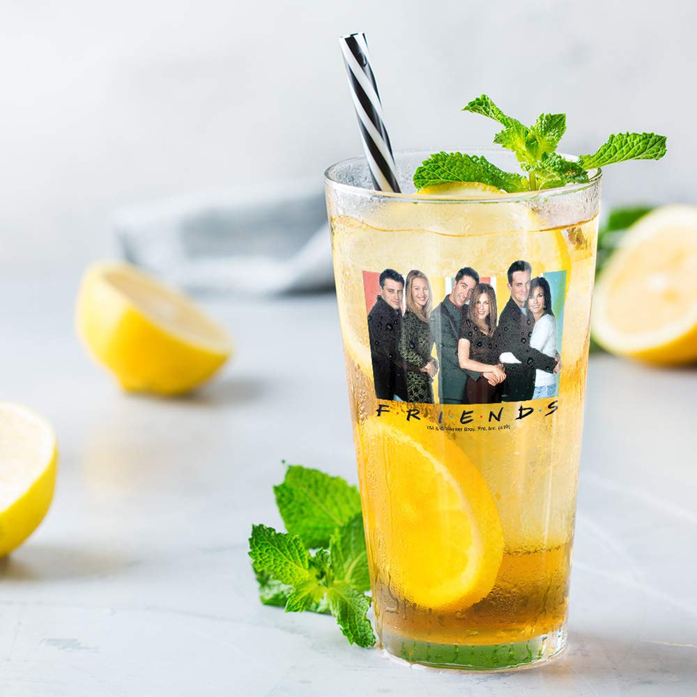 LOGOVISION Friends 'It's All About Friends' 16 oz Pint Glass - Tempered Glass with Licensed Printed Design - Perfect Fan Gift for Cold Beverages, Soda, Water - Ideal for Parties, Home Bars & TV Show Nights