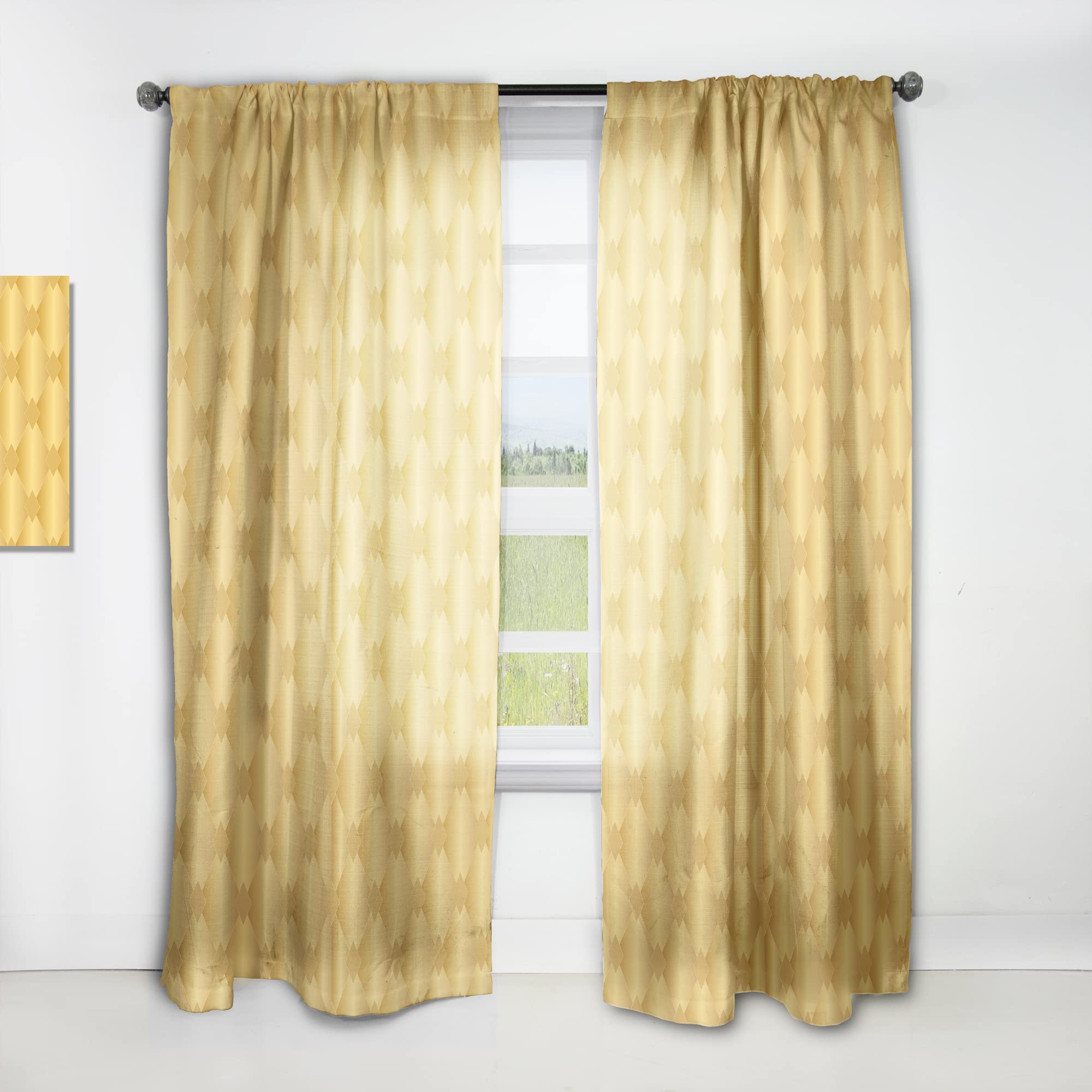 DesignQ Golden Geometric Blackout Curtains - Thermal Insulated Single Panel (52x95 inches) for Bedroom & Living Room - Modern Window Drapes for Home Decor, Privacy & Light Control