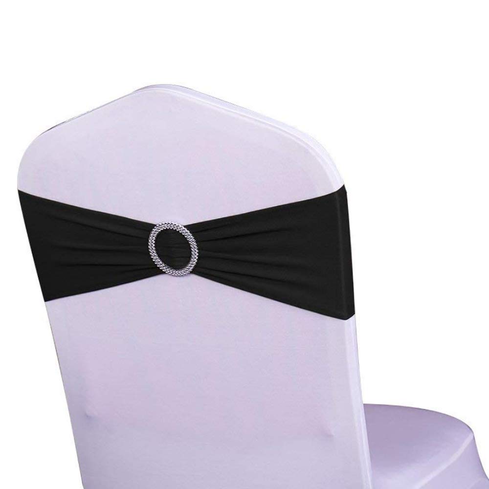 WENSINL 100 Pack Wedding Chair Sash - Adjustable Elastic Chair Bands with Buckle Slider, Decorative Chair Bows for Wedding, Party & Event Decorations (Black) - Perfect for Banquet Halls, Reception Decor & Bridal Showers