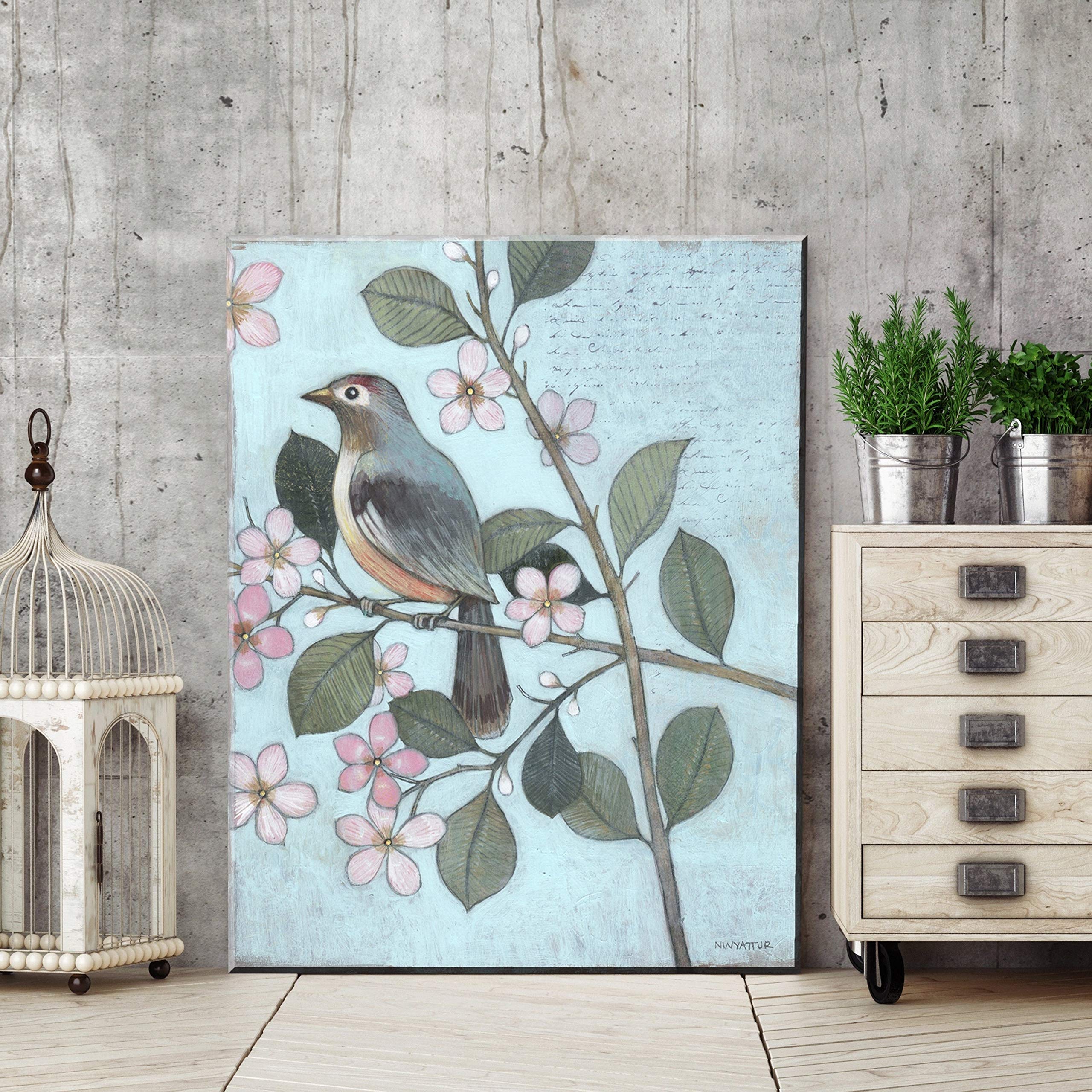 Norman Wyatt Birdsong 2 Blue Bird Landscape Gallery Wrapped Canvas Art - 30x40 Inch Wall Decor for Living Room, Bedroom & Office - Nature Inspired Home Decor