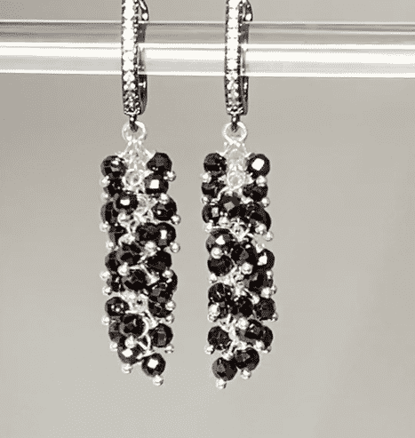 Black Cluster Earrings Sterling Silver - Mystic Black Spinel Dangle Earrings for Women | Elegant Gothic Jewelry for Evening Parties & Special Occasions