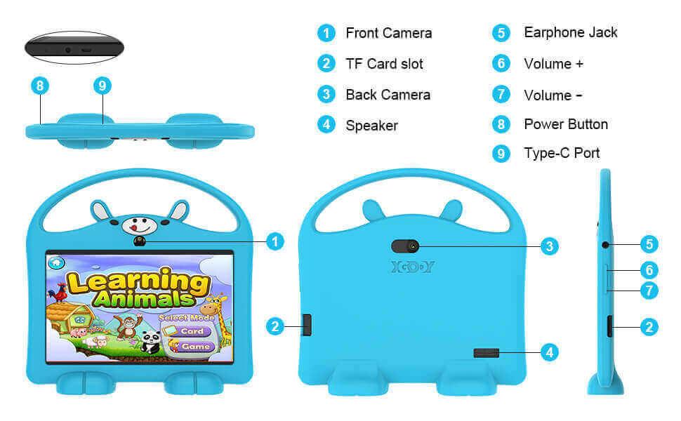XGODY T702 PRO 7 Inch Kids Tablet - 32GB Storage, Android 11 OS, with Cartoon Leather Case - Perfect for Learning, Games & Entertainment for Children