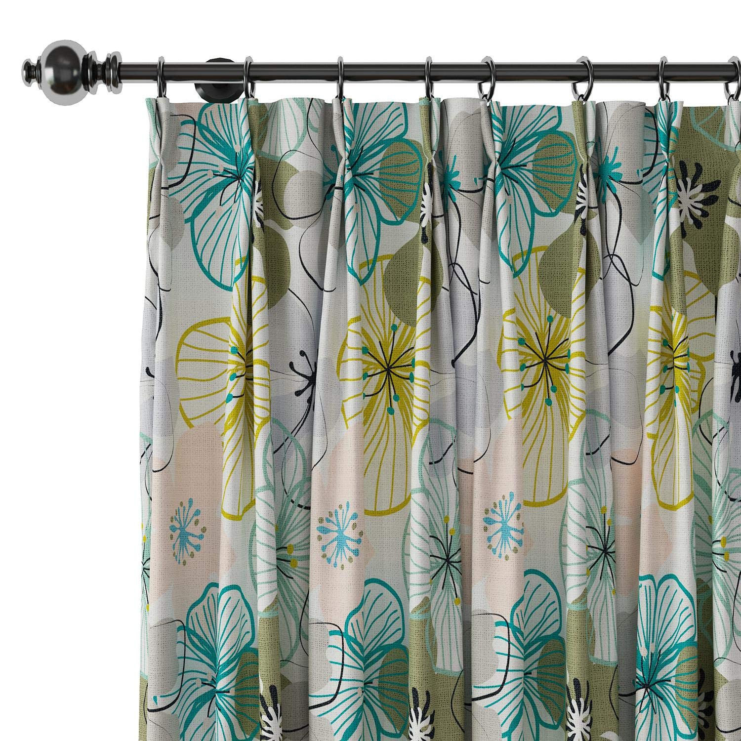 Floral Linen Blackout Curtains Extra Wide 150x96 Inches - Pinch Pleat Room Darkening Drapes for Living Room, Bedroom & Large Windows | Light Reducing, Black & Blue Floral Design (1 Panel)