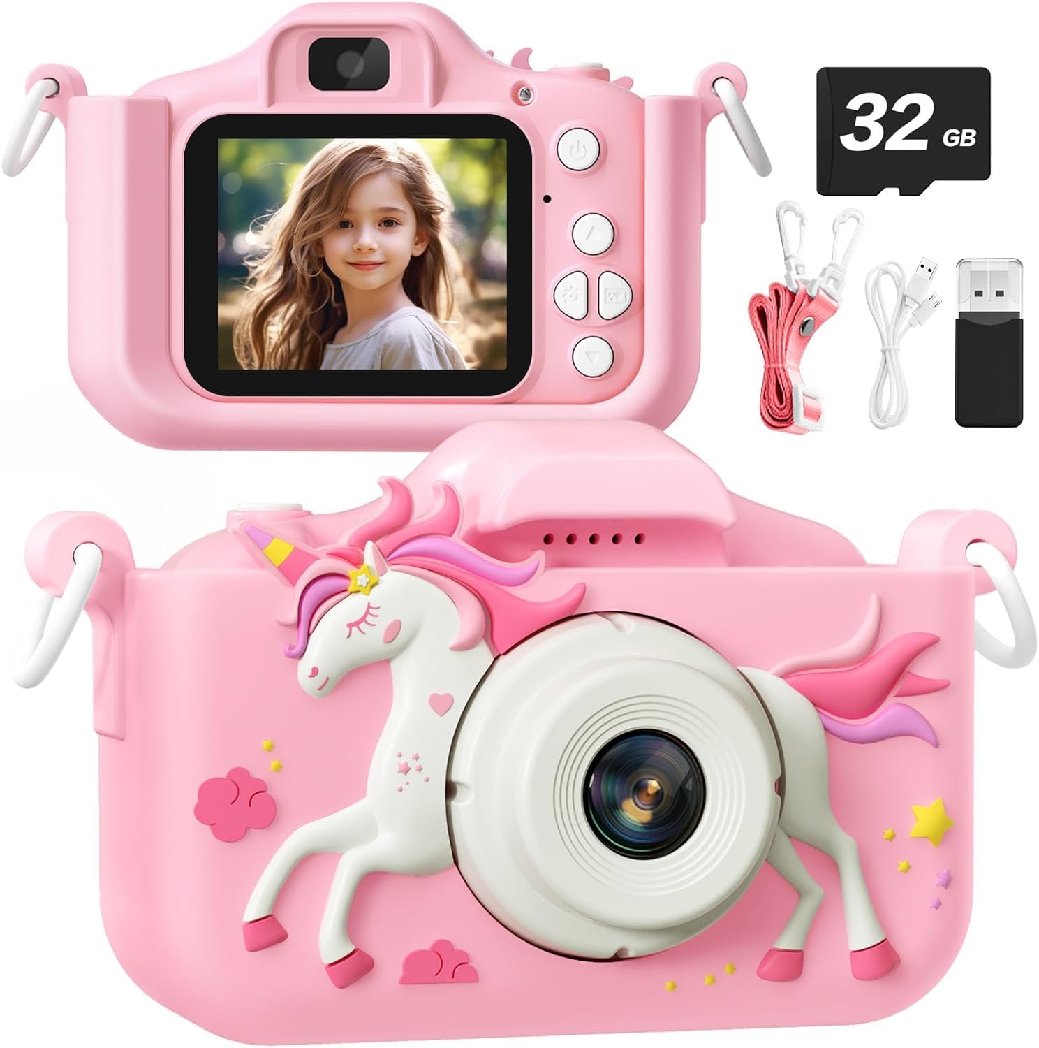 **Kids Digital Camera 1080P HD - Selfie Video Camera Toy for Boys & Girls Ages 3-12, Christmas Birthday Gifts with Puzzle Games & Music Player, Fun Learning Camera for Toddlers (Pink) - Perfect for Travel, Parties & Creative Play**