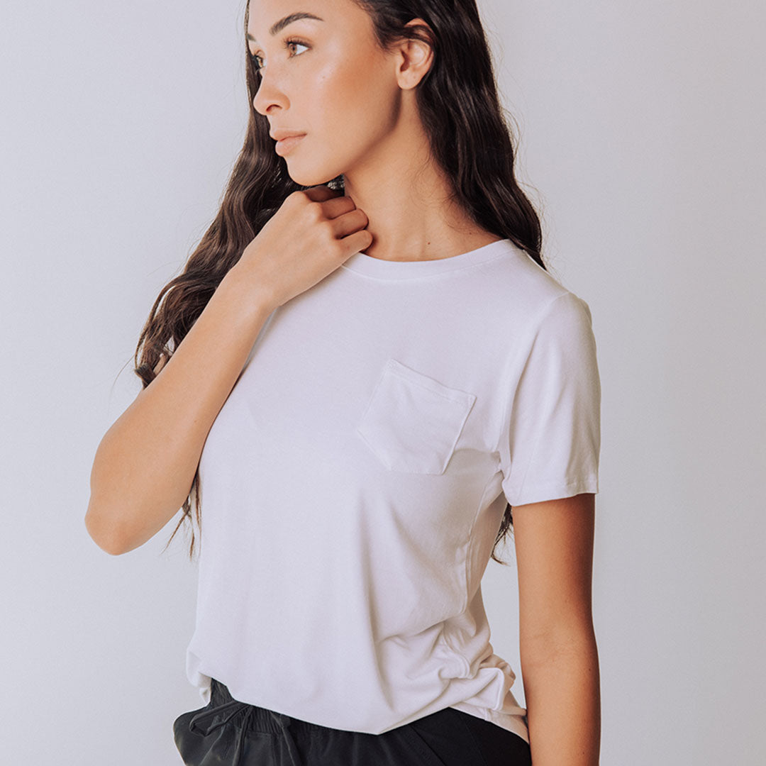 Organic Bamboo Basic Tee for Women - Soft Breathable White T-Shirt - Perfect for Yoga, Travel & Everyday Wear