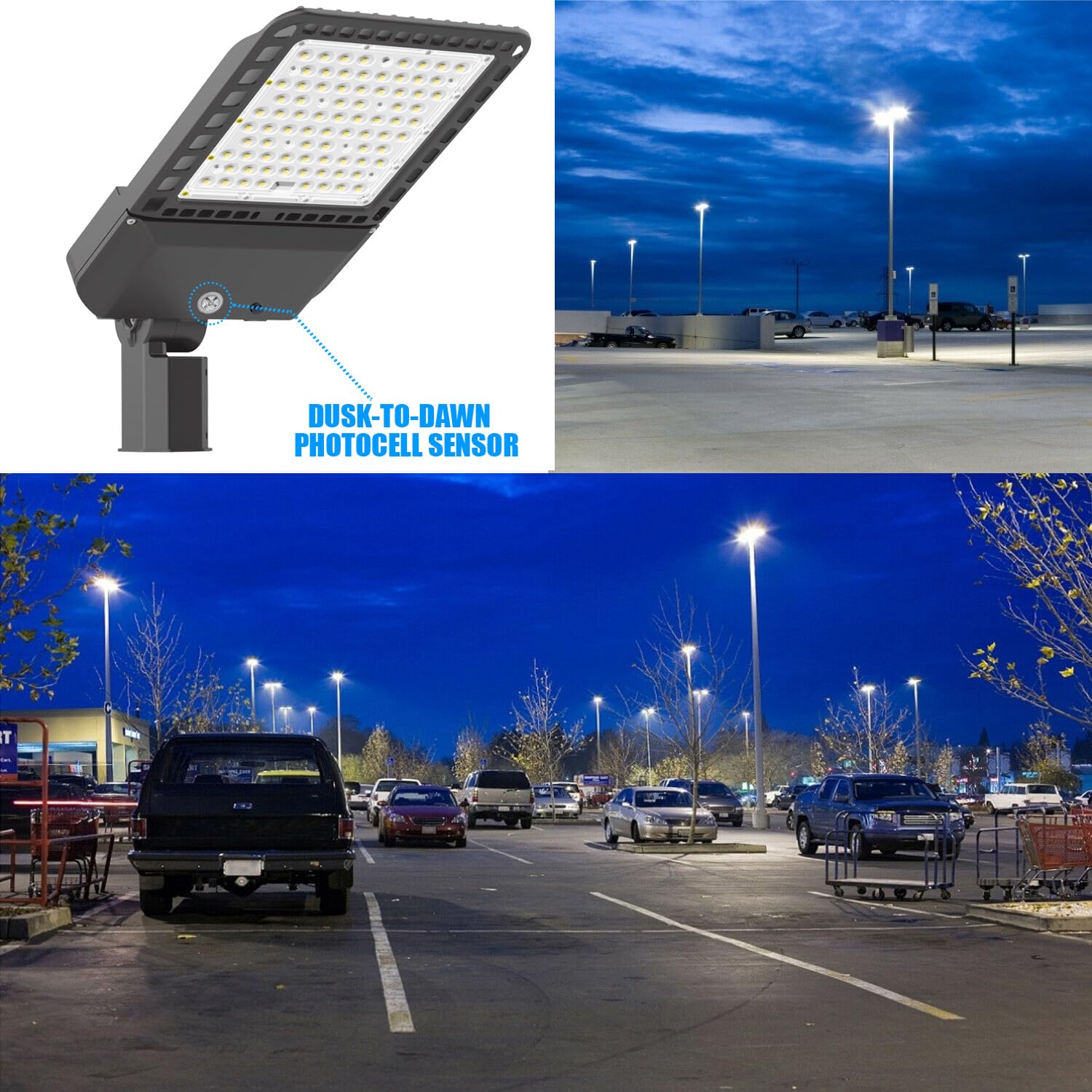 300W LED Parking Lot Lights Outdoor - 5500K Daylight, 39,000LM High Brightness, Slip Fit Adjustable Pole Mount, ETL Listed, IP65 Waterproof - Perfect for Stadiums, Roadways, Commercial Streets & Large Area Lighting