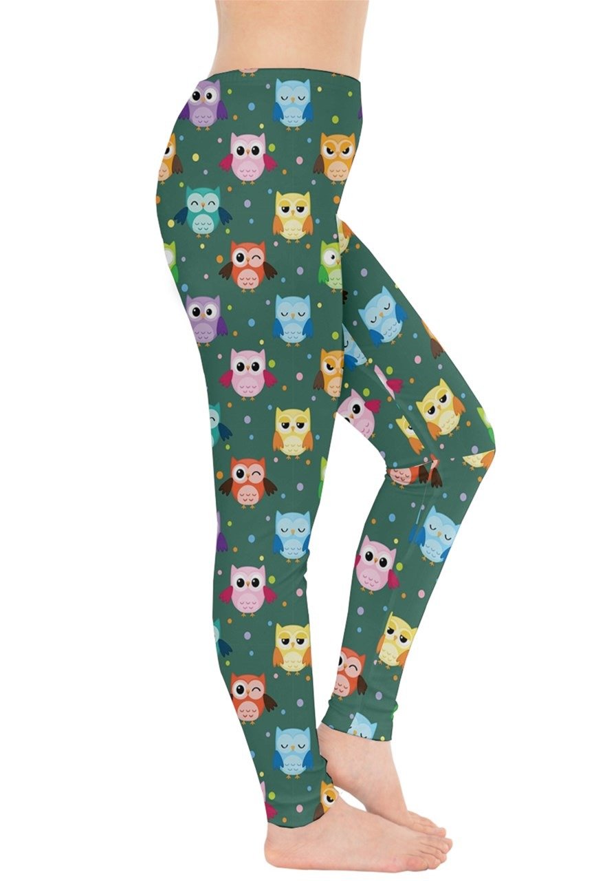 CowCow Women's Colorful Cartoon Owl Print Leggings - Stretchy Comfortable Yoga Pants for Workout, Lounge & Casual Wear (XS-5XL)