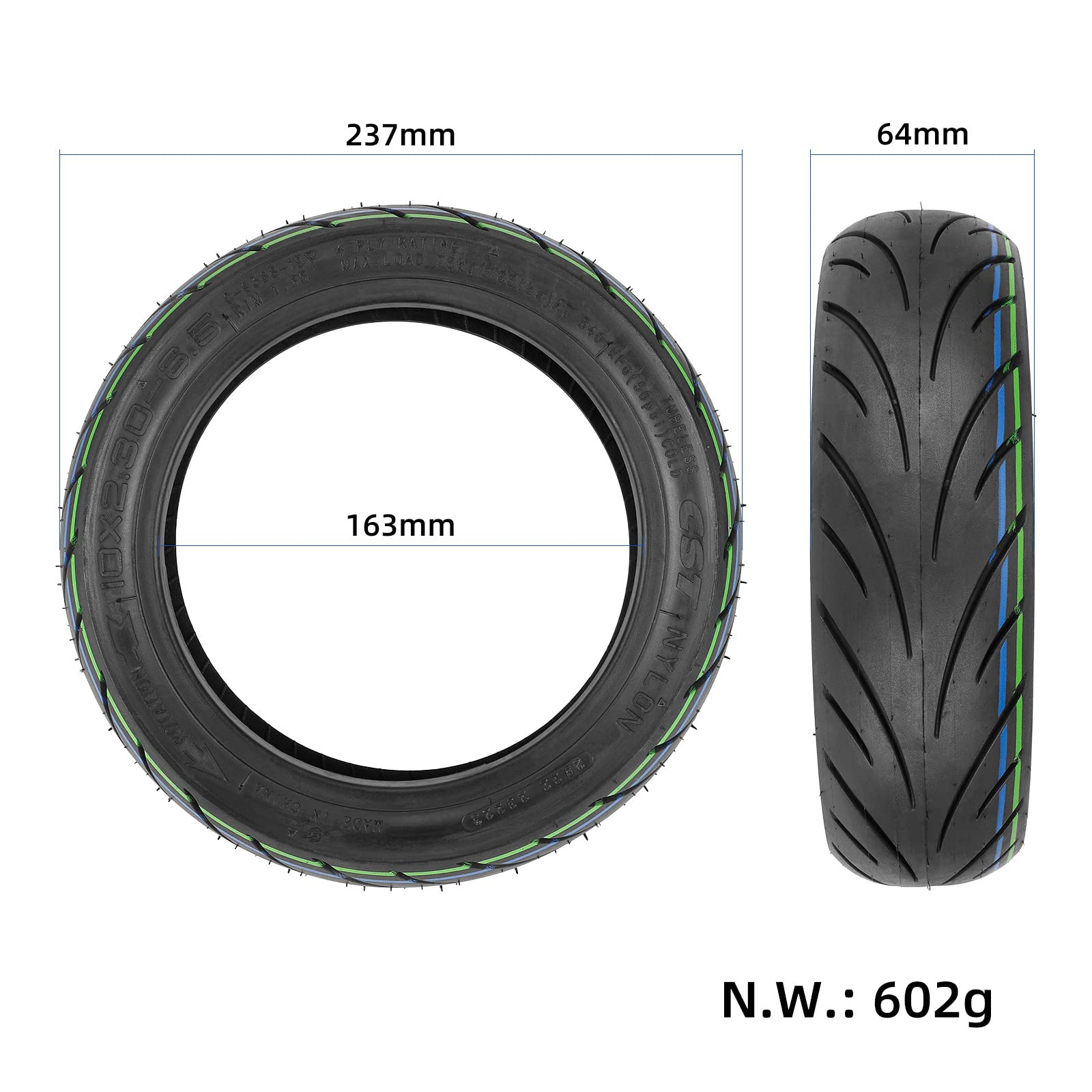 10-Inch Explosion-Proof Tubeless Tire (10 x 2.30-6.5) - Replacement for NIU KQi2 Pro Electric Kick Scooter | Durable Rubber Wheel Parts | Perfect for Urban Commuting & Off-Road Riding (1 Pack)
