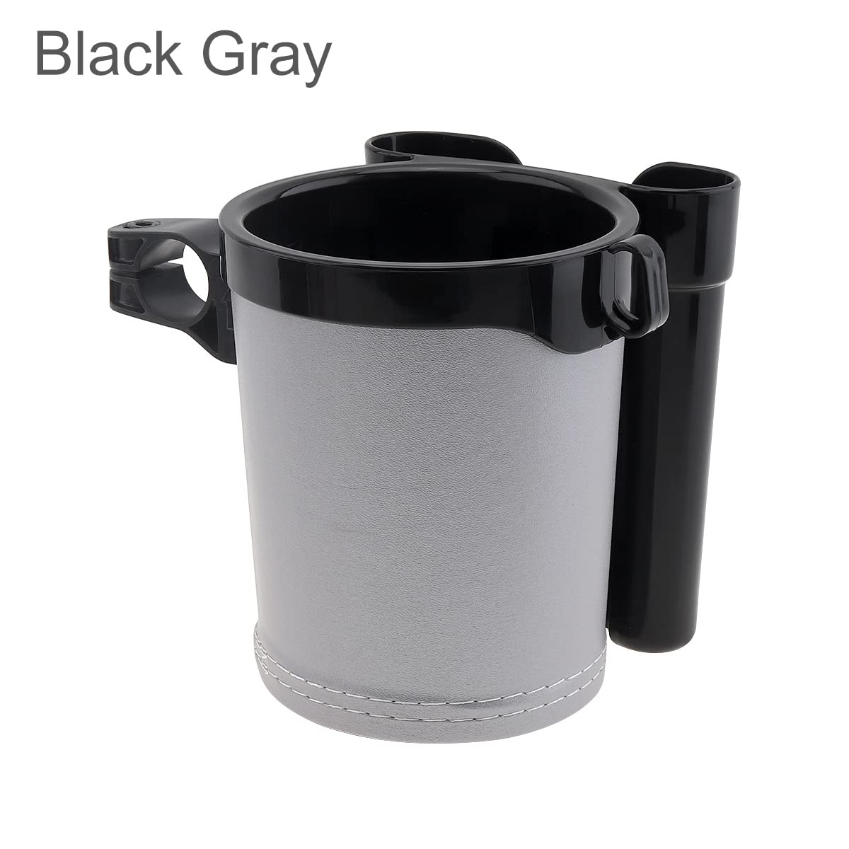 Leather Bike Cup Holder & Water Bottle Holder with Phone/Keys Pocket - Universal Handlebar Mount for Beach Cruiser, Commuter, Road Bikes (Black & Gray) - Perfect for Cycling, Commuting, and Outdoor Adventures
