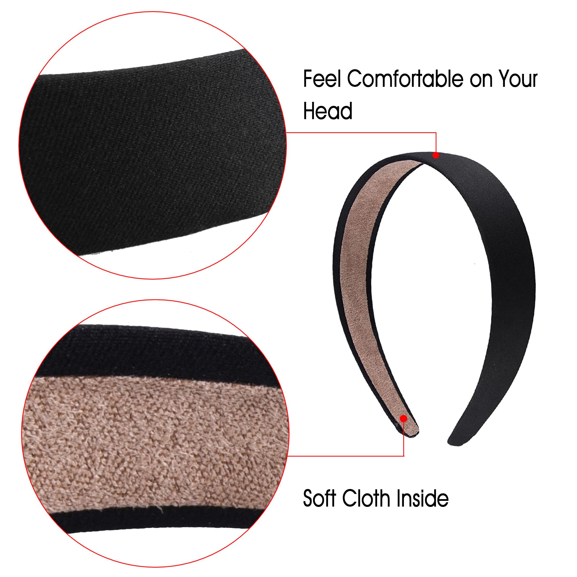 SIQUK 16-Piece Black Satin Headbands Set - 1 Inch Wide Plain Hair Bands for Women & Girls | DIY Hair Accessories for Weddings, Work, Sports & Everyday Use
