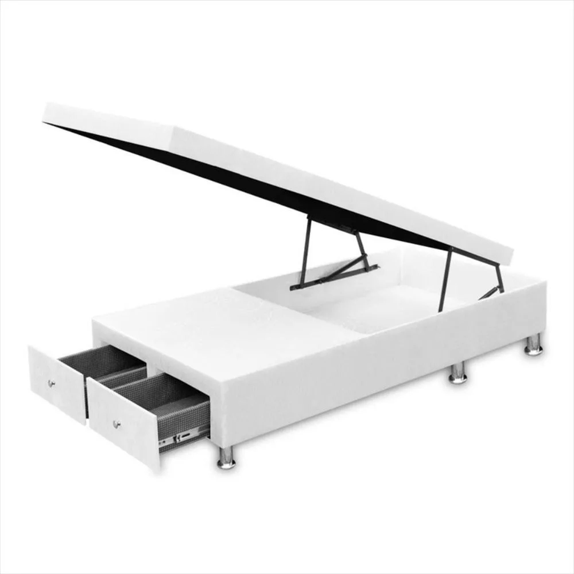 White Storage Bed Frame 120x43cm with Drawers - Semi Double 120x190cm for Small Spaces, Guest Room & Apartment