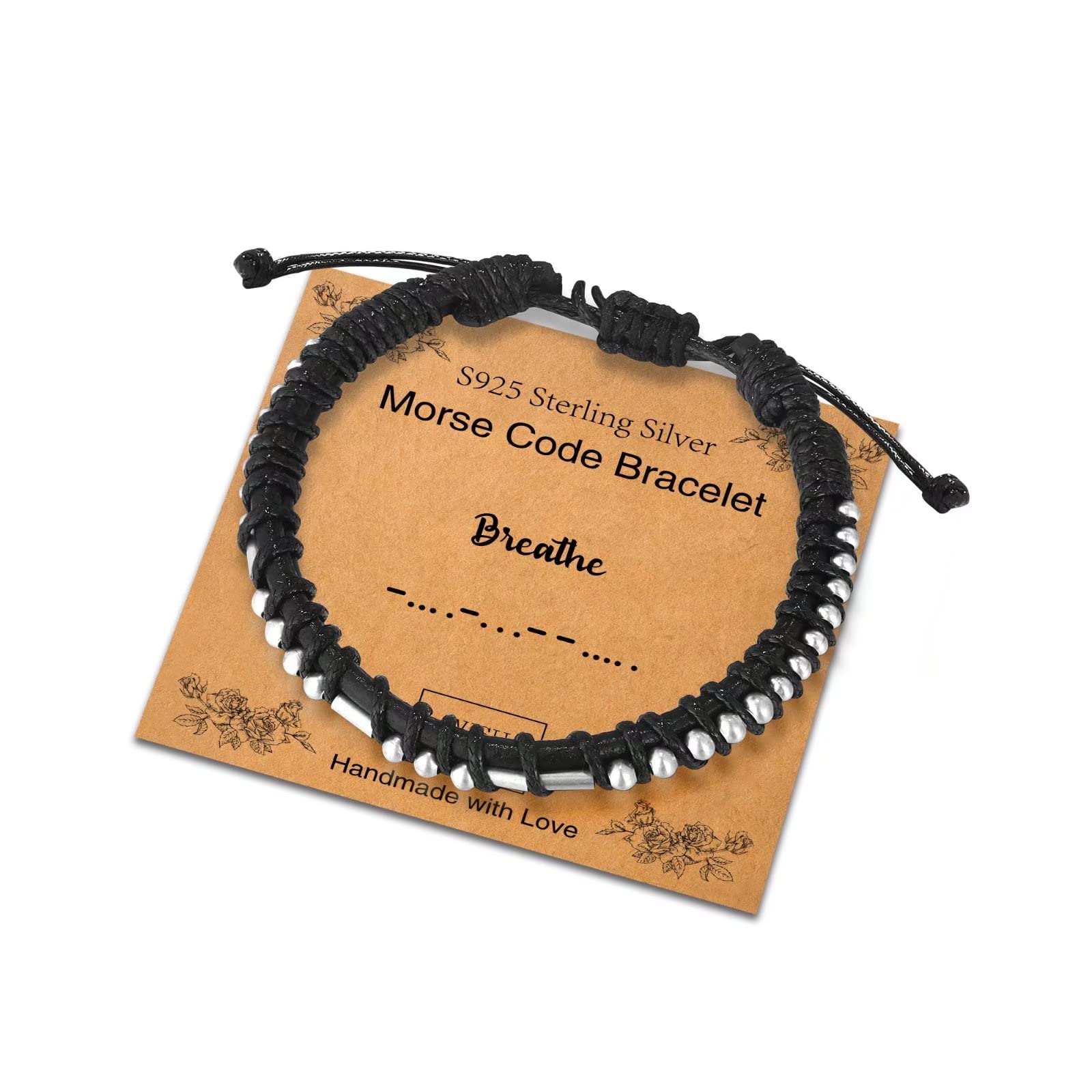 Adjustable Sterling Silver Morse Code Bracelet for Women & Men - Inspirational Leather Jewelry Gift for Birthday, Friendship - Perfect for Daily Wear, Gifting & Special Occasions