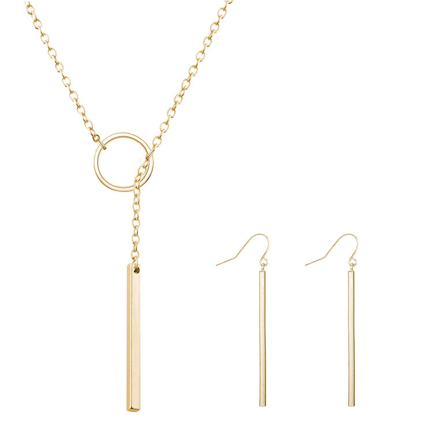 Elegant Silver & Gold Y-Shaped Lariat Necklace for Women - Dainty Bar Necklace Jewelry Gift for Wife, Girlfriend, or Mom - Perfect for Weddings, Parties & Everyday Wear (Bar-Gold Set)