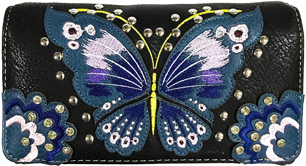 Peacock Butterfly Floral Embroidery Crossbody Trifold Wallet for Women - Stylish RFID Blocking Leather Wallet with Zipper Pocket (Black) | Perfect for Travel, Shopping & Everyday Use