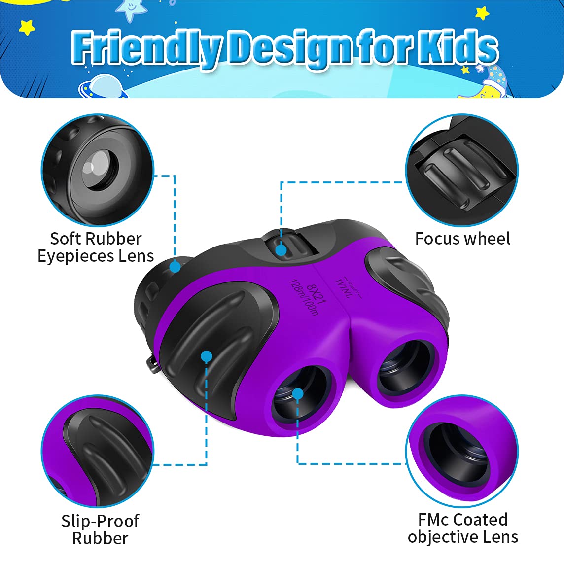 **VNVDFLM Kids Binoculars for Bird Watching - Compact & Lightweight Telescope for Boys & Girls Ages 3-10 - Perfect Easter Gift, Outdoor Exploration & Wildlife Observation (Purple)**