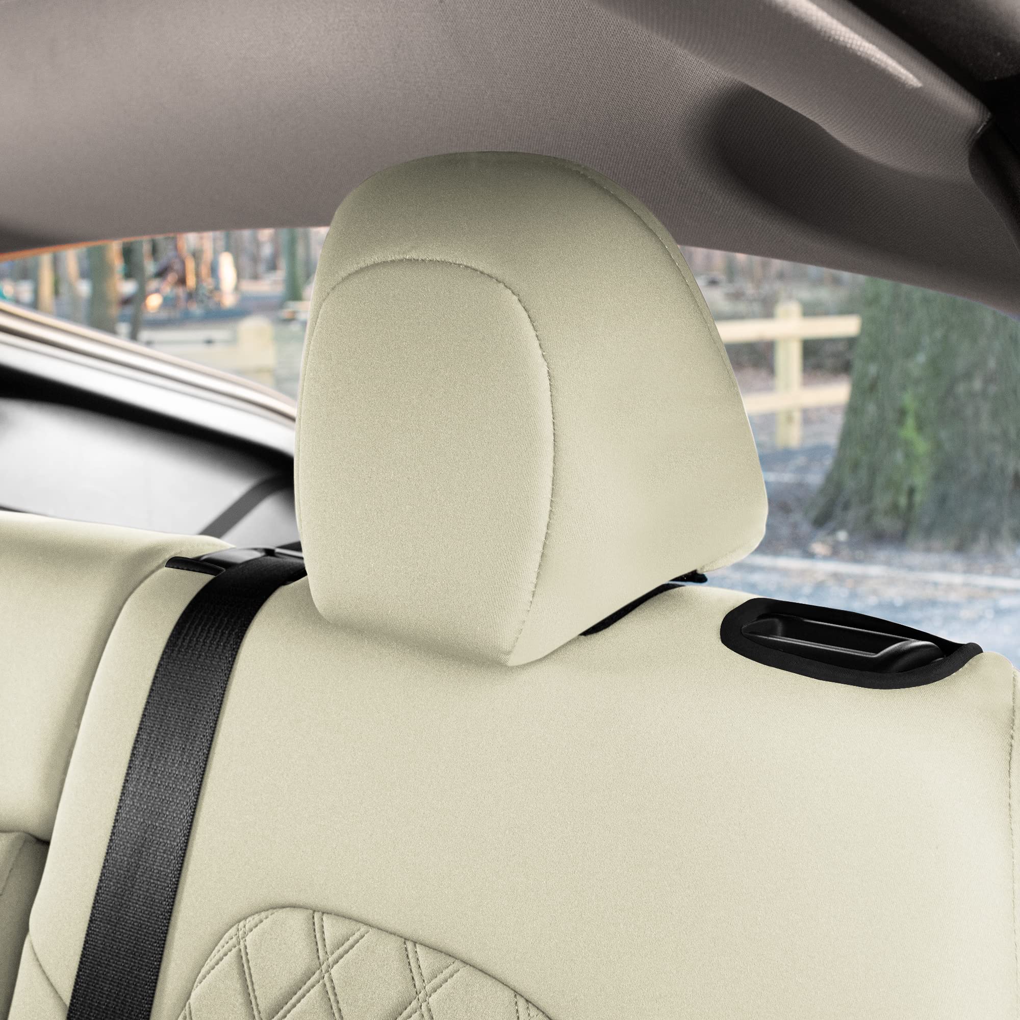 TLH Custom Fit Waterproof Beige Seat Covers for Tesla Model Y 2020-2024 - Full Set Car Interior Accessories | Perfect for Road Trips & Daily Commute