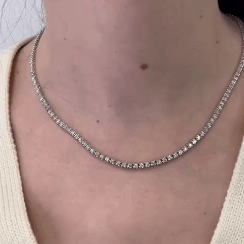 4.00 Carat Diamond Tennis Necklace - 14K Gold with 2.10mm Tiger Eye Gemstone & 4-Prong Setting | Elegant Jewelry Gift for Women, Anniversary, Wedding, Party & Special Occasions