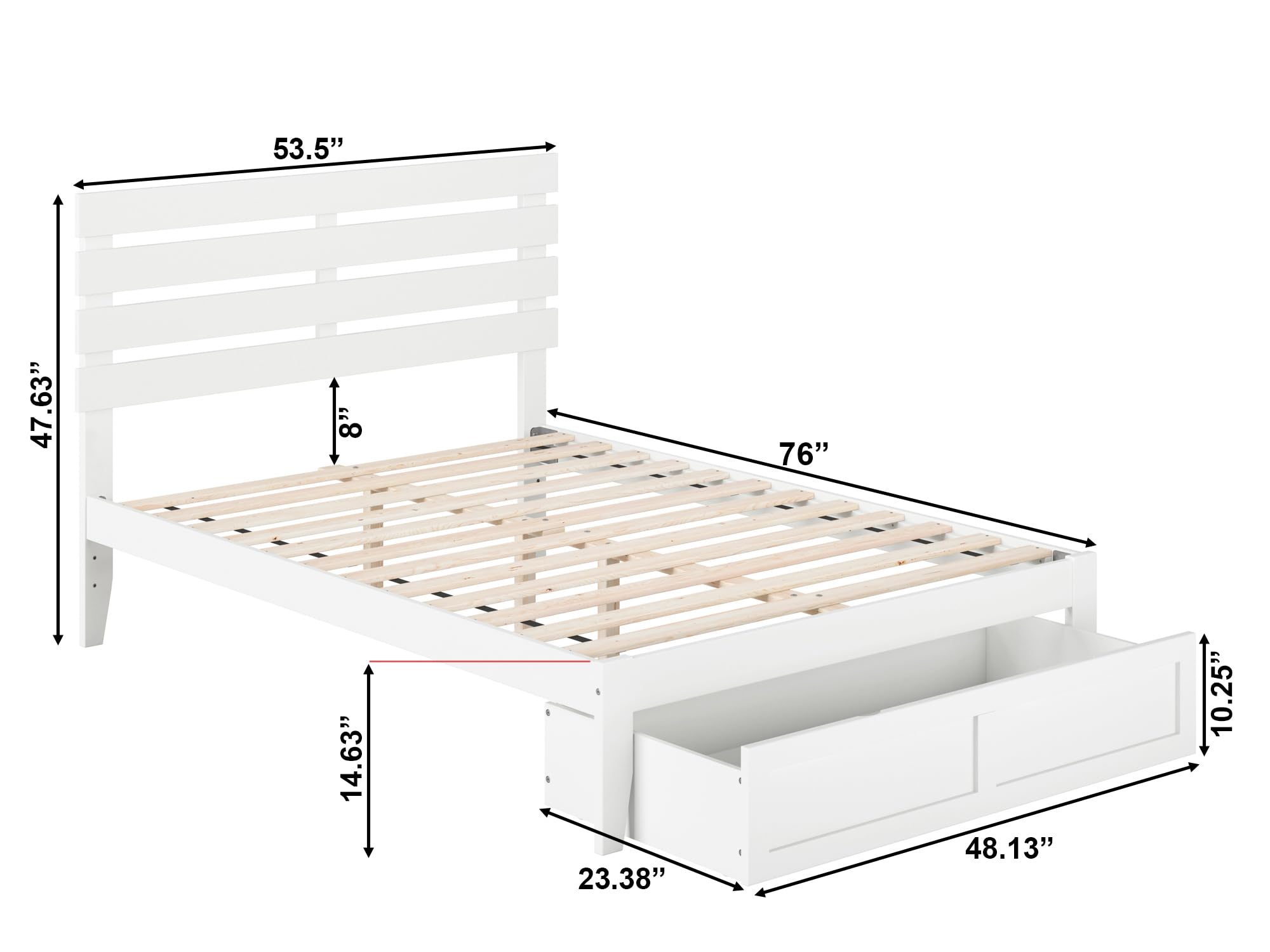 AFI Oxford Full Size Platform Bed with Foot Drawer & USB Charging Station - White Modern Bed Frame for Small Spaces | Perfect for Apartments, Dorms & Guest Rooms