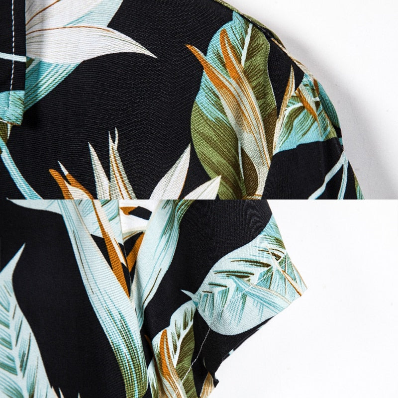 Hawaiian Floral Print Short Sleeve Shirt for Men - Tropical Black Aloha Shirt - Perfect for Beach Vacation, Summer Party & Casual Wear