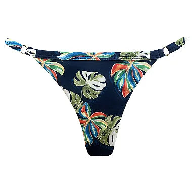 Watercolor Blue Leaves Brazilian Thong Bikini Bottom - Sexy Swimwear for Beach, Pool & Summer Vacations