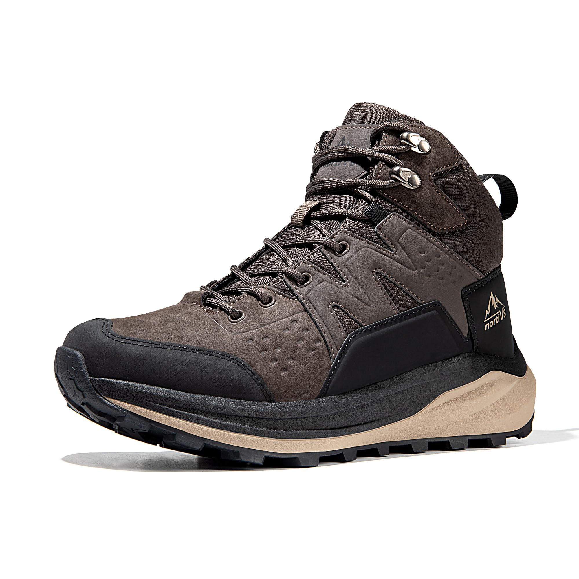 NORTIV 8 Men's Waterproof Hiking Boots - Lightweight Non-Slip Leather Outdoor Shoes for Trekking & Camping | Perfect for Mountain Trails & Wet Conditions