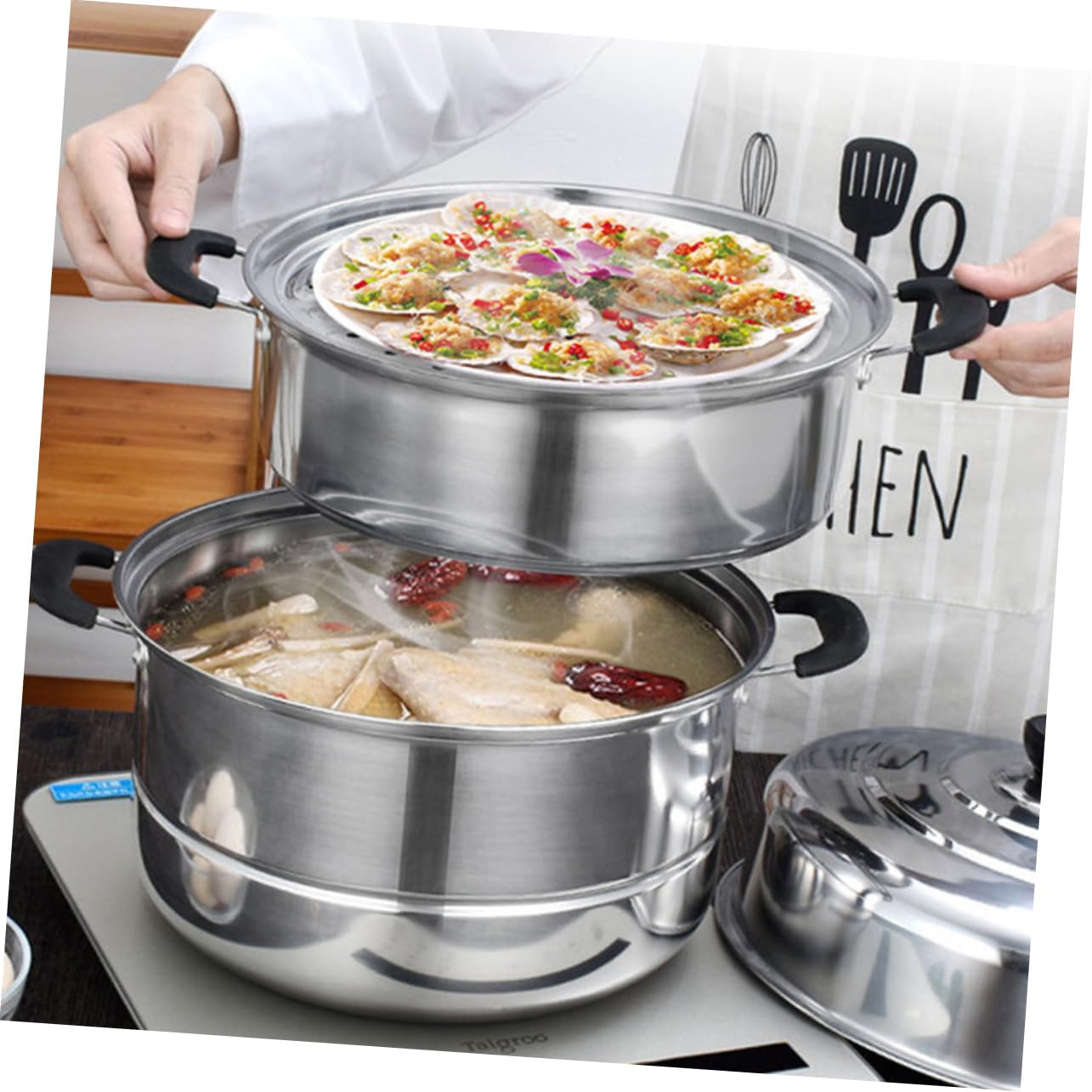 DOITOOL 3-Layer Stainless Steel Steamer Pot - Stackable Steaming Pot for Soup, Vegetables & Seafood | Durable Home Cookware for Healthy Cooking & Meal Prep