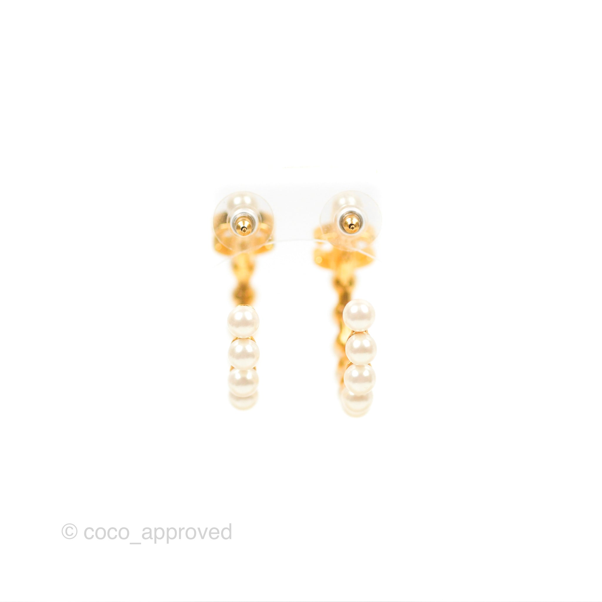 Chanel CC Pearl Hoop Earrings - Gold Tone Luxury Fashion Jewelry for Women | Perfect for Parties, Weddings & Special Occasions