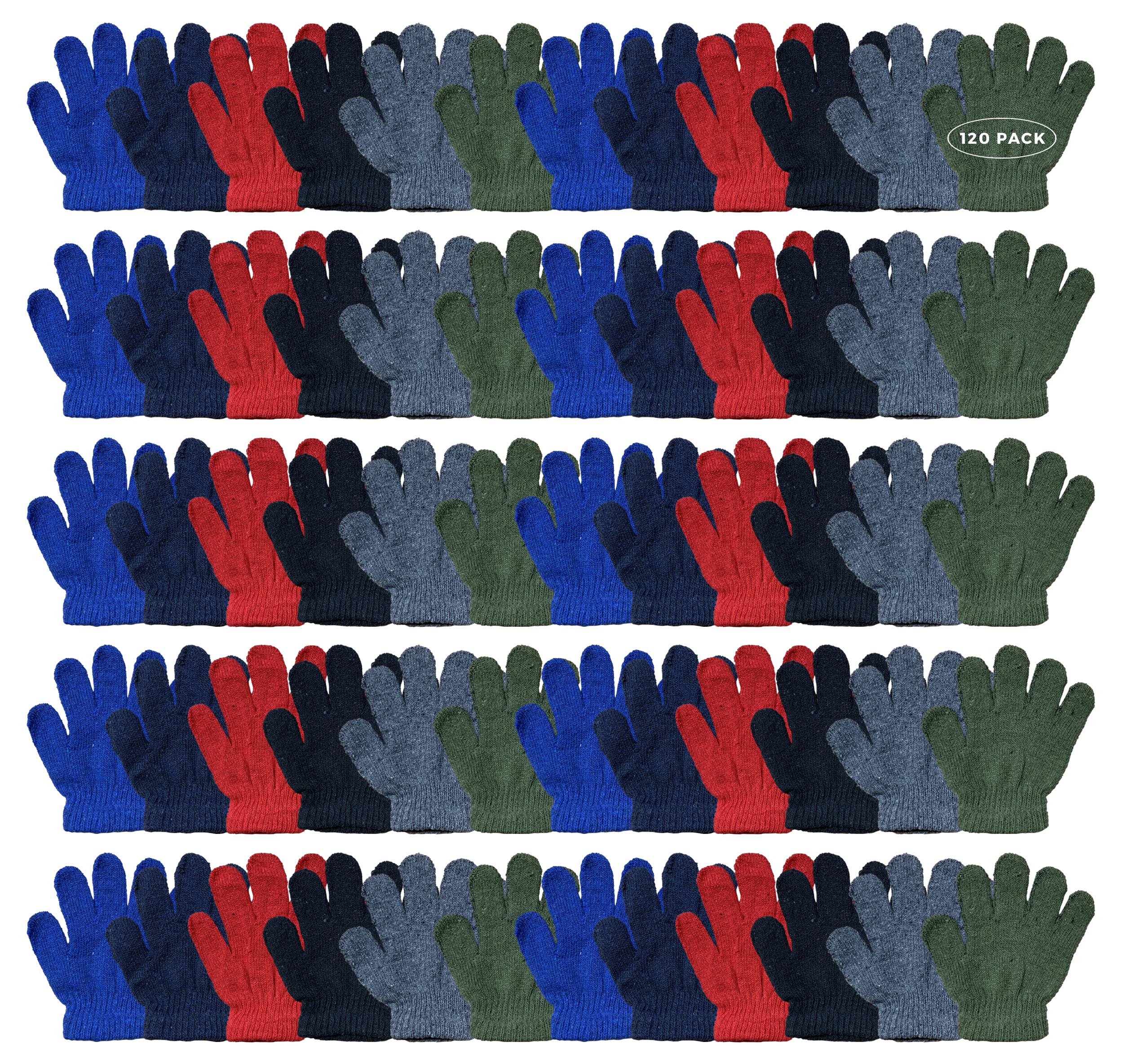 Yacht & Smith 120 Pack Bulk Kids Winter Gloves & Mittens - Striped & Solid Colors for Boys & Girls - Warm & Durable for Snow Play, Outdoor Activities, and Cold Weather Protection