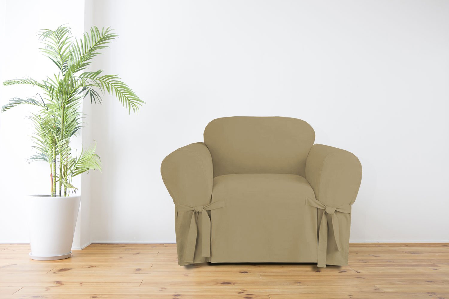Premium Microsuede Slipcover Furniture Protector - Soft Linen-Like Chair Cover, Taupe - Perfect for Living Room, Dining Room & Office Use