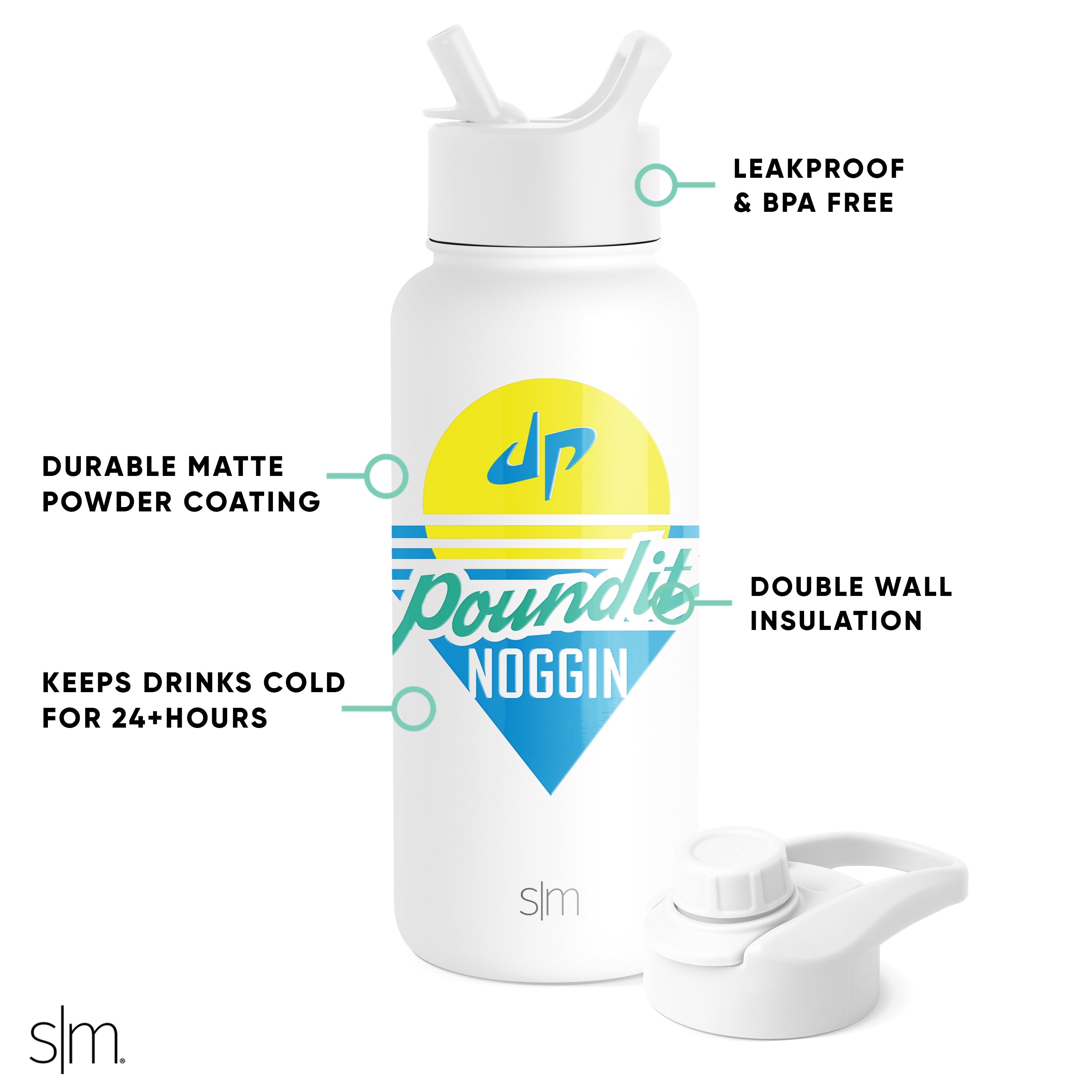 Dude Perfect Summit Water Bottle with Straw Lid & Chug Cap - 40oz Leakproof Stainless Steel Insulated Bottle for Gym, Hiking & Outdoor Sports