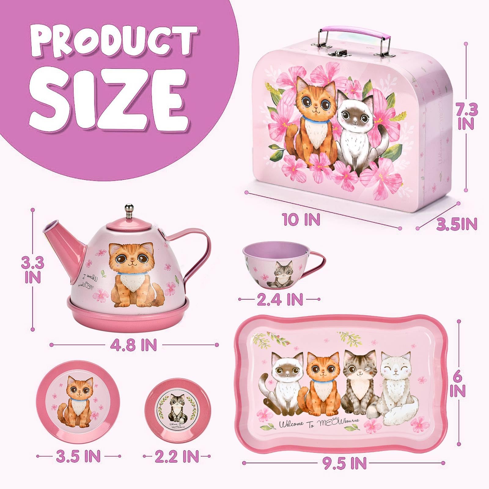52-Piece Pretend Play Tea Set for Toddlers & Kids Ages 3-6 - Pink Tea Party Toys with Desserts & Metal Carrying Case - Perfect Birthday Gift, Christmas Stocking Stuffer for Girls - Fun Role Play for Playdates, Tea Parties & Imaginative Play