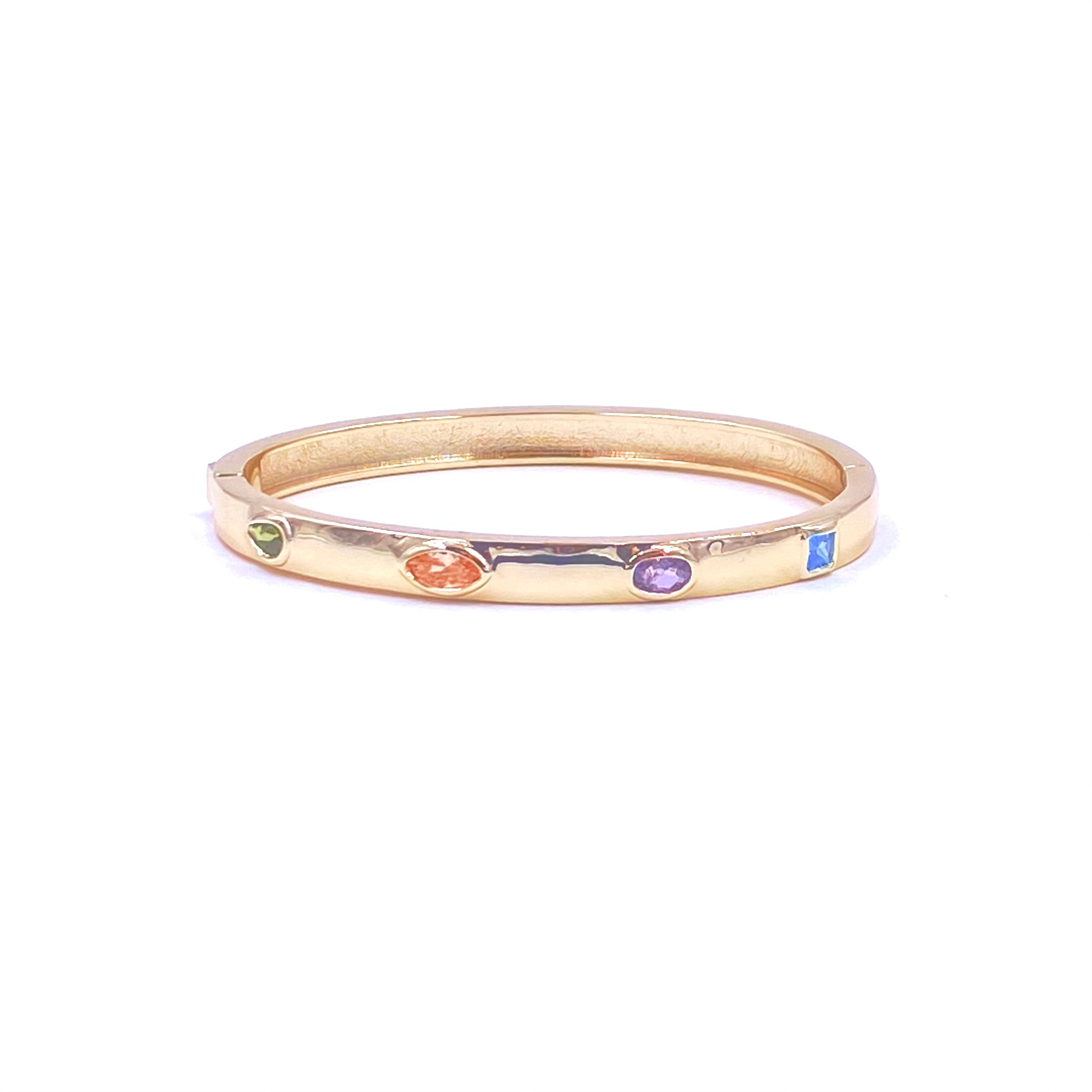 Ashley Gold Stainless Steel Assorted Bezel Set Colored CZ Bangle Bracelet for Women - Elegant Cubic Zirconia Jewelry Gift for Birthday, Anniversary & Special Occasions