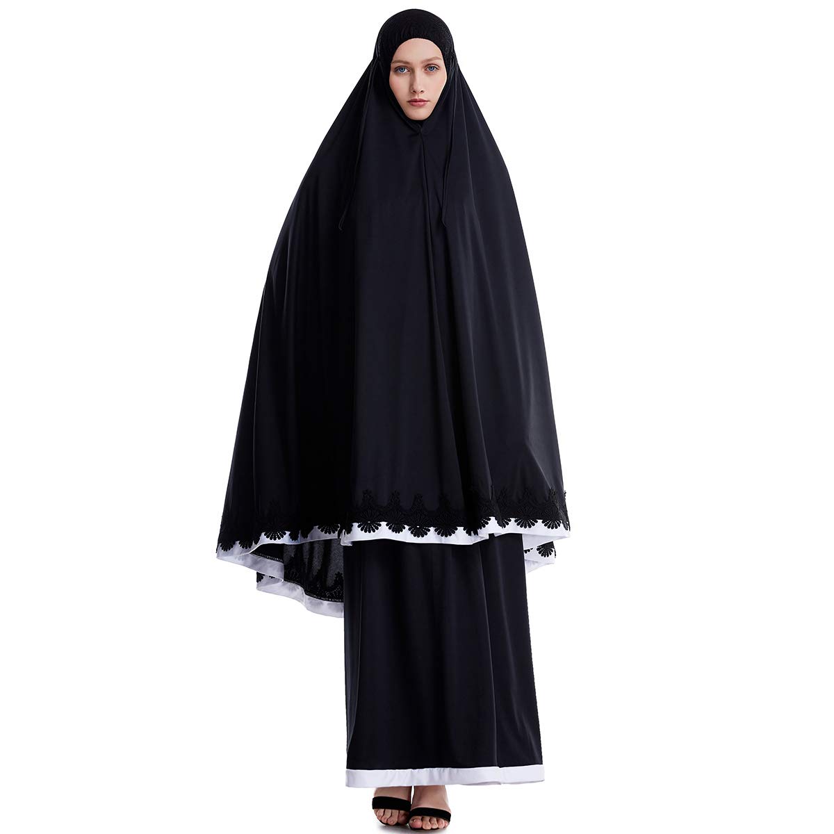 Women's Muslim 2-Piece Loose Full Cover Long Dress Set with Hijab - One Size Thobe Hooded Abaya for Prayer & Modest Fashion