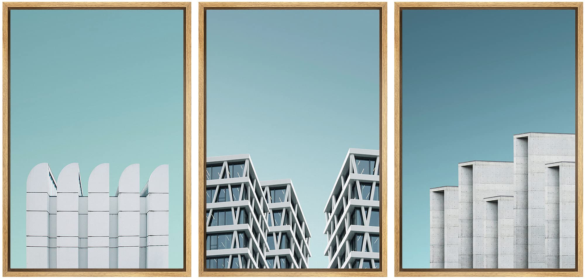 Framed Wall Art Print Set - White Glass & Concrete Architecture Abstract Wilderness Photography in Minimalist Chic Colors (24