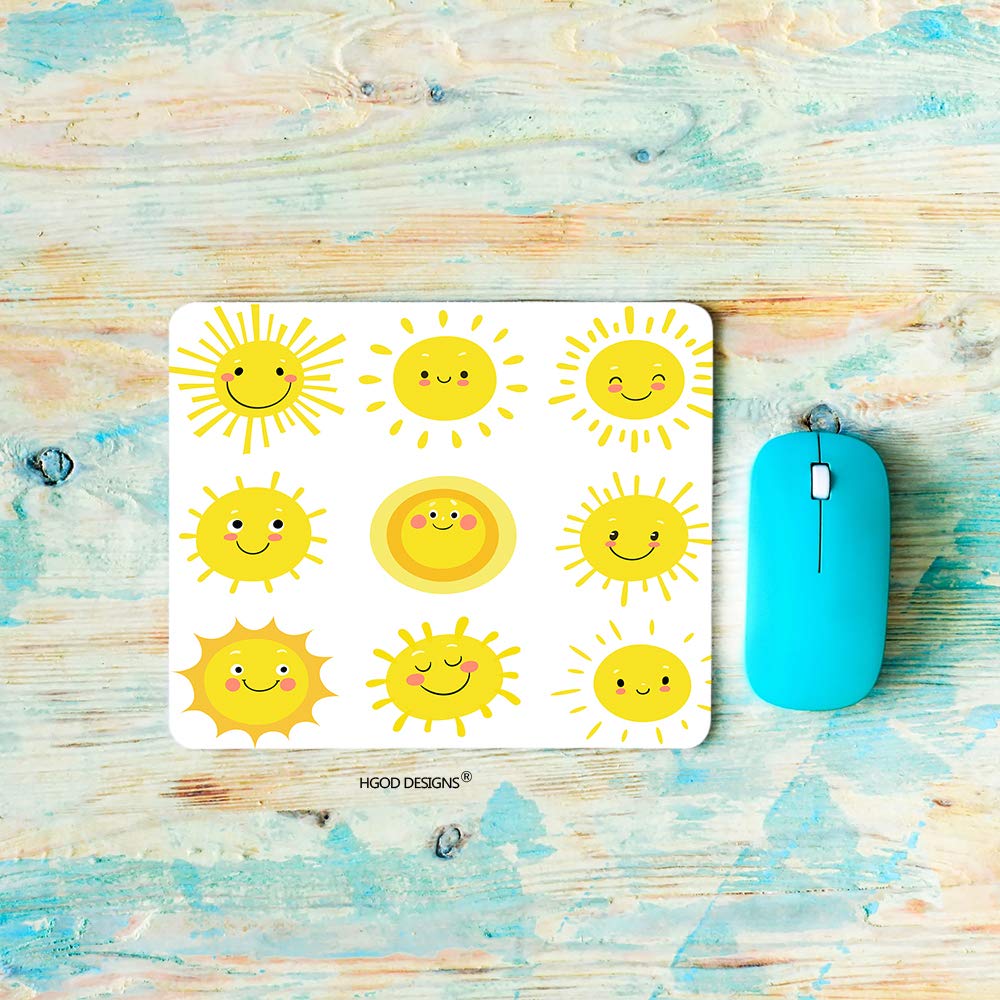 HGOD DESIGNS Gaming Mouse Pad with Sun Design - Funny Cute Sun Icon Emotion Mousepad - Non-Slip Rubber Base (7.9