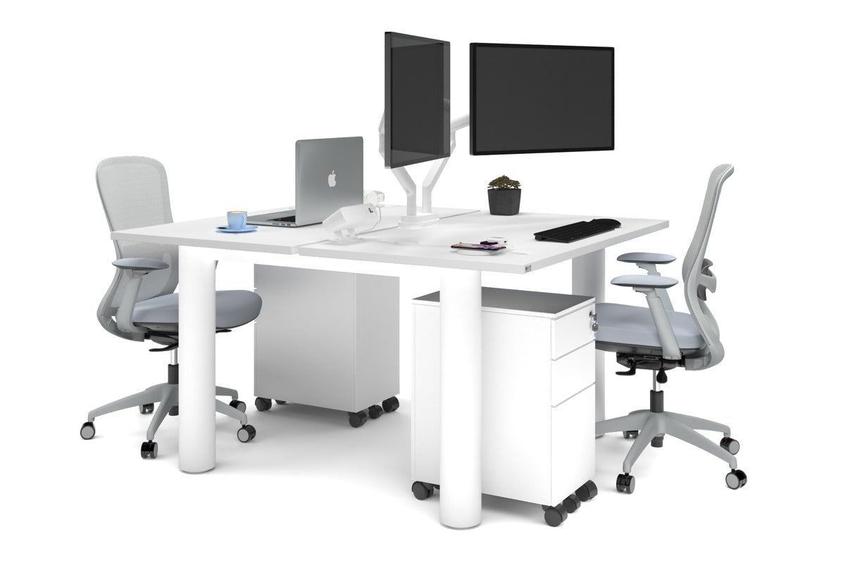 Quadro Cylinder Leg 2 Person Office Workstation Desk - 1200L x 700W Modern Office Furniture for Collaborative Workspaces & Home Offices