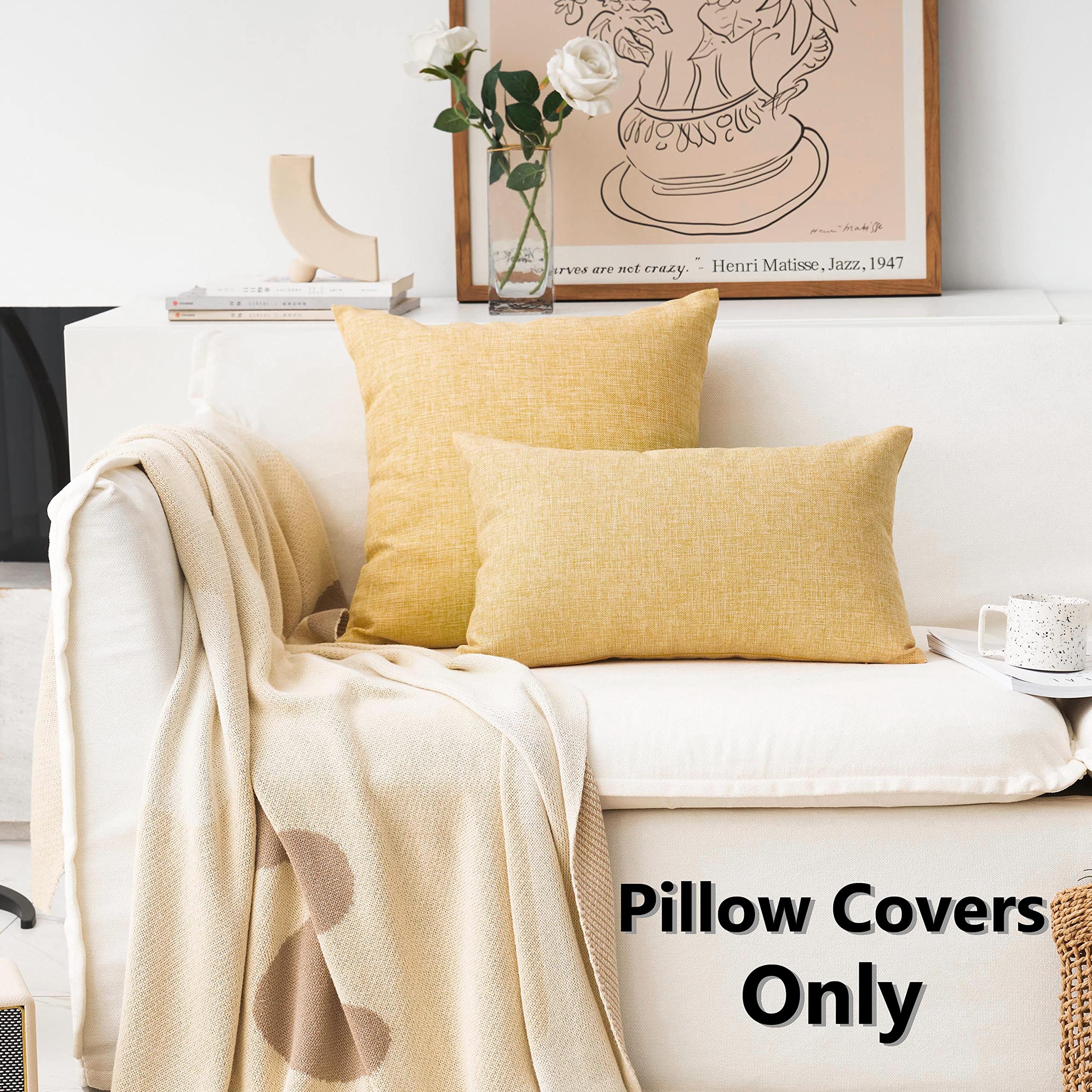 18x18 Inch Yellow Farmhouse Spring Pillow Covers - Textured Linen Square Throw Pillows for Couch, Sofa & Bed - Easter & Holiday Home Decor (45cm) - Perfect for Living Room, Porch & Seasonal Decoration