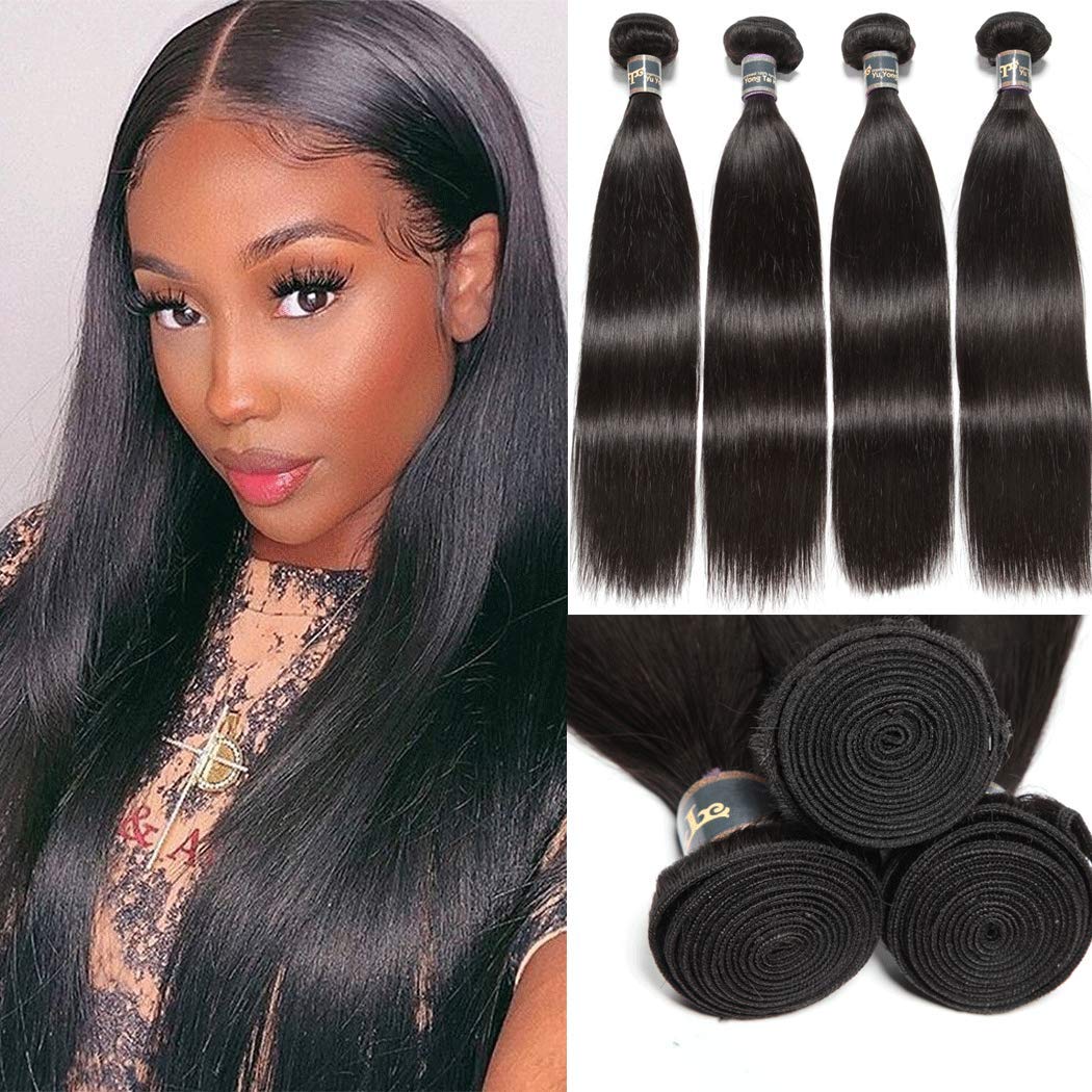 8A Malaysian Straight Virgin Human Hair Bundles 4 Pcs 20 20 22 22 Inches 1B Color Double Wefts - Perfect for Sew-in Weave, Clip-in Extensions & Natural Hairstyles