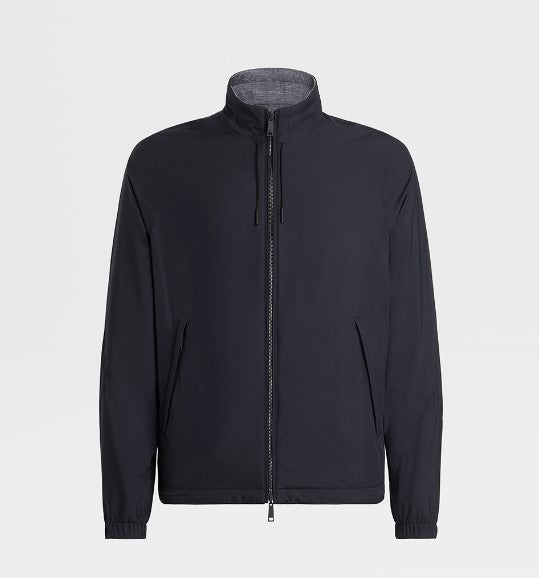 ZEGNA Men's Navy Solid Windbreaker Jacket - Lightweight Water-Resistant Outdoor Coat for Hiking, Running & Travel