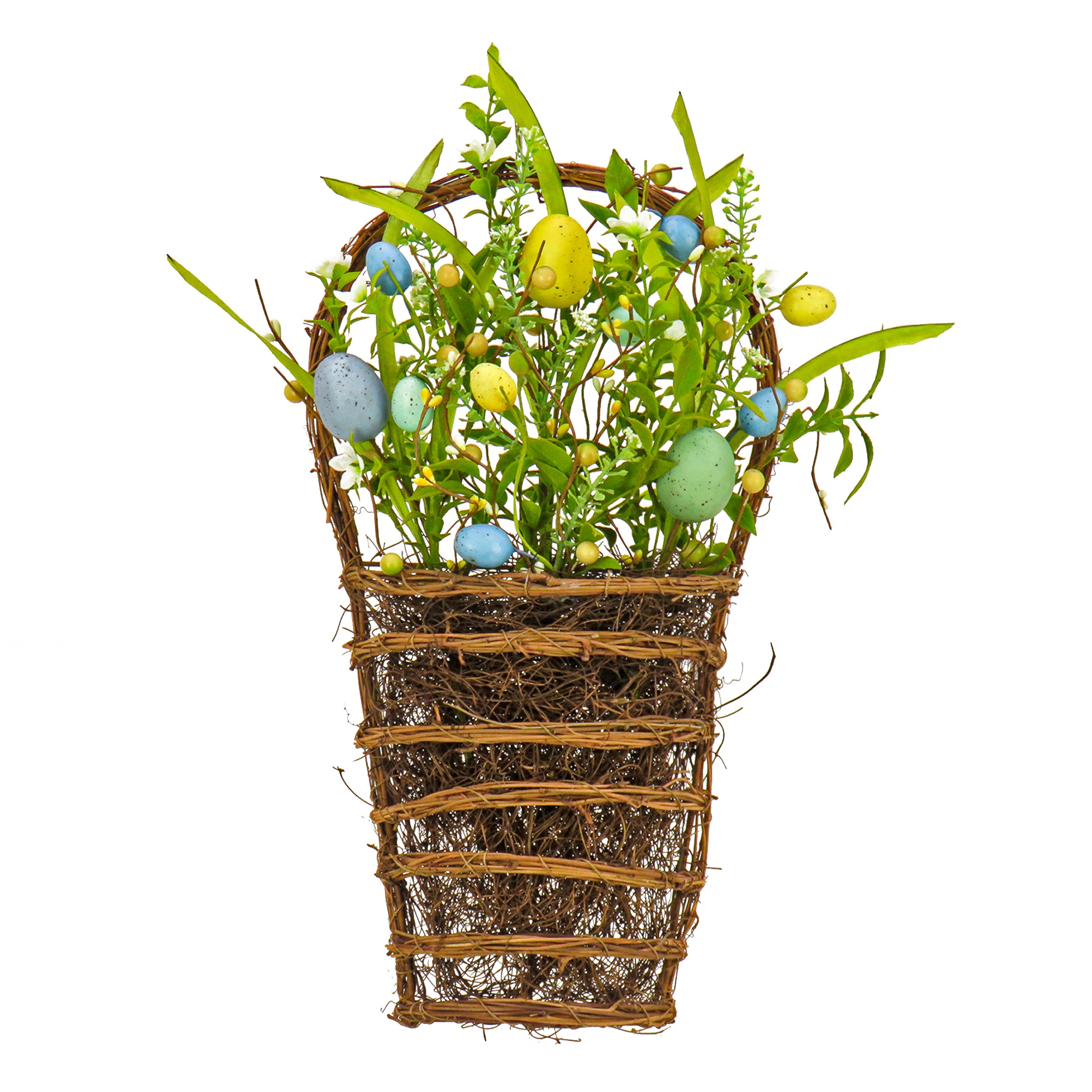 18 Inch Easter Hanging Wall Basket Decor with Pastel Eggs & Spring Flowers - Perfect for Easter Home Decor, Spring Party, and Seasonal Wall Hanging
