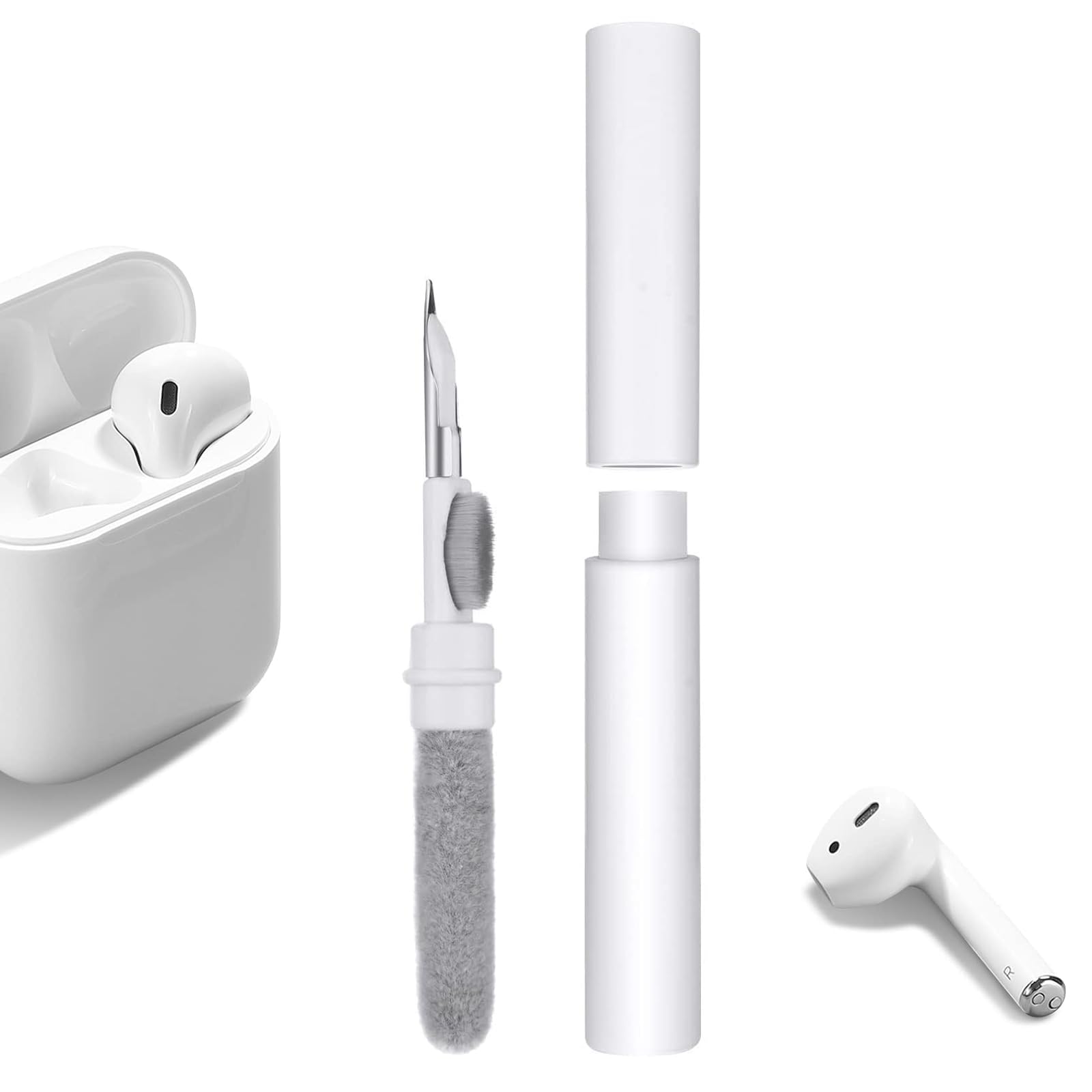 3-in-1 Bluetooth Earbuds Cleaning Pen Kit with Soft Brush - Wireless Earphones & Headphones Cleaner for AirPods, Charging Case, Computer Keyboard & Camera Lens - Perfect for Home, Office & Travel Use