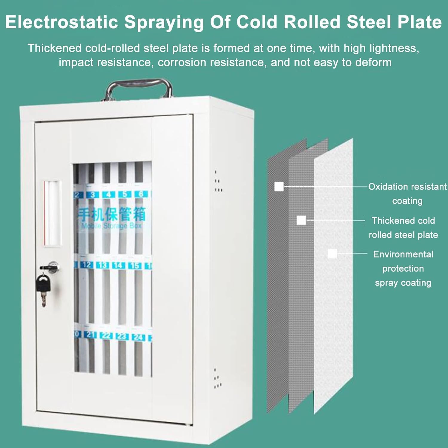 Wall-Mounted Clear Cell Phone Storage Cabinet with Lock - Silver 48
