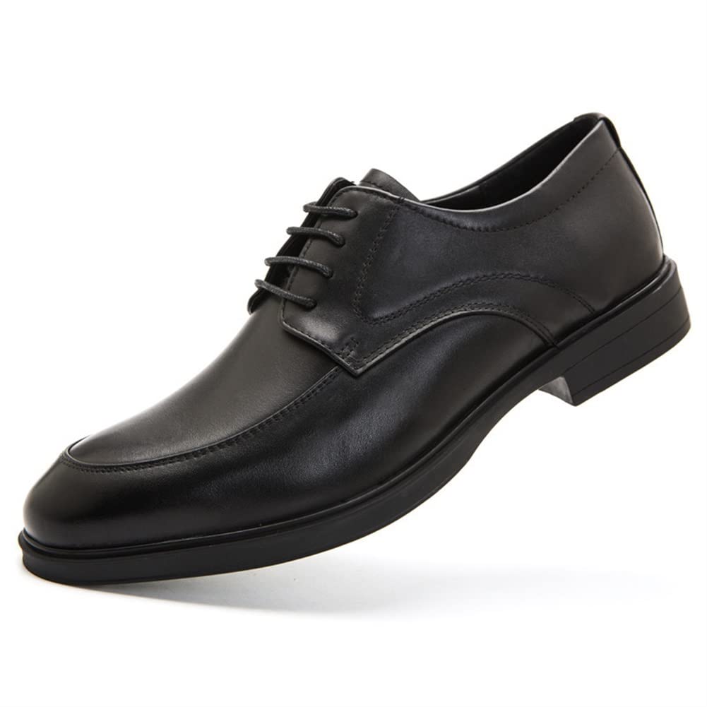 Men's Leather Dress Oxford Shoes - Lace Up Apron Toe Derby Shoes with Rubber Sole & Non-Slip Heel for Wedding, Business & Formal Occasions | Black Round Toe Leather Block Heel Shoes for Men