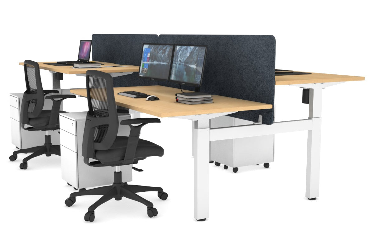 Adjustable 4-Person H-Bench Workstation with White Frame - 1200L x 800W - Ergonomic Office & Workshop Desk for Collaborative Workspaces