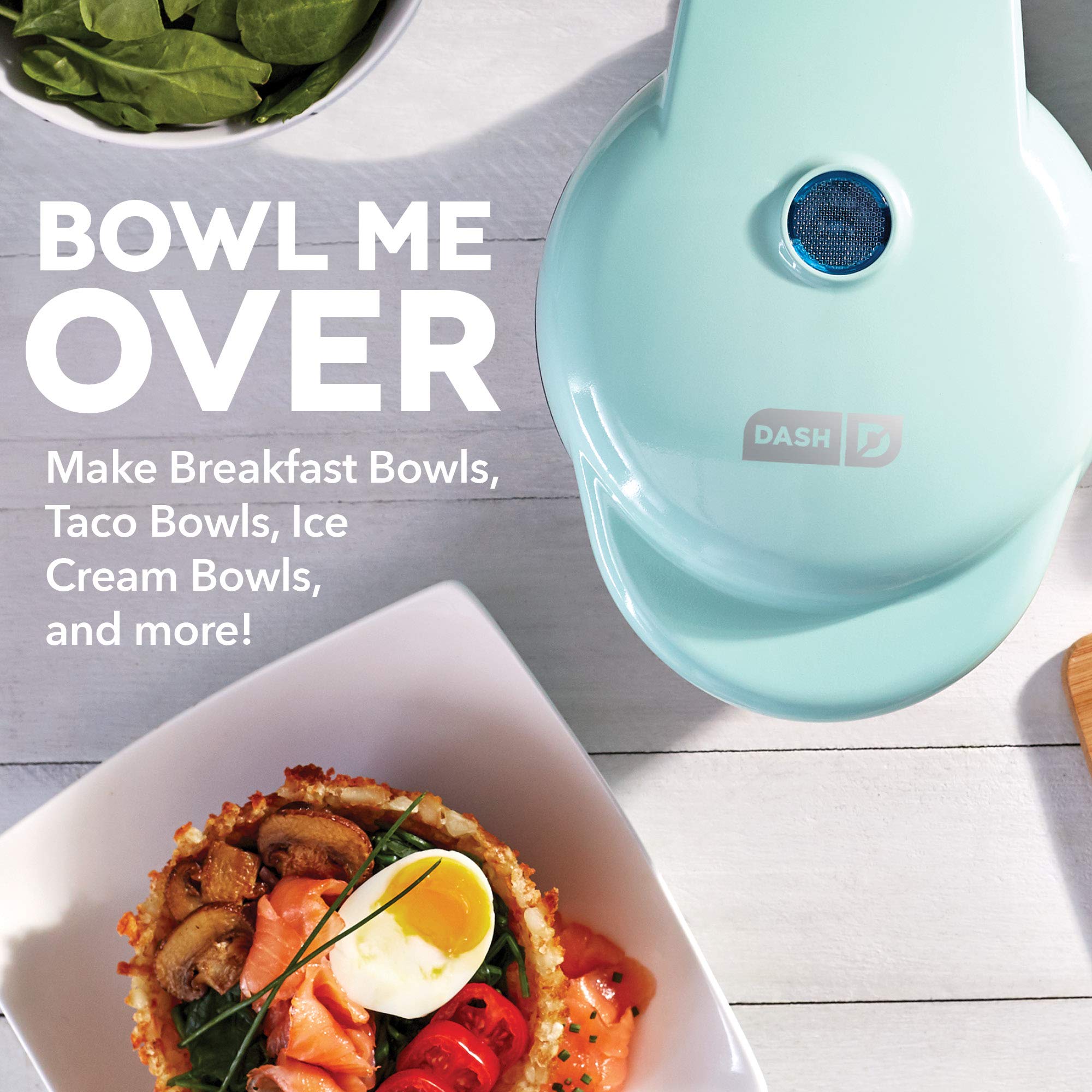 DASH Waffle Bowl Maker Machine for Belgian Waffles, Taco Bowls, Chicken & Waffles - Perfect for Breakfast, Desserts & Party Snacks - Aqua Blue