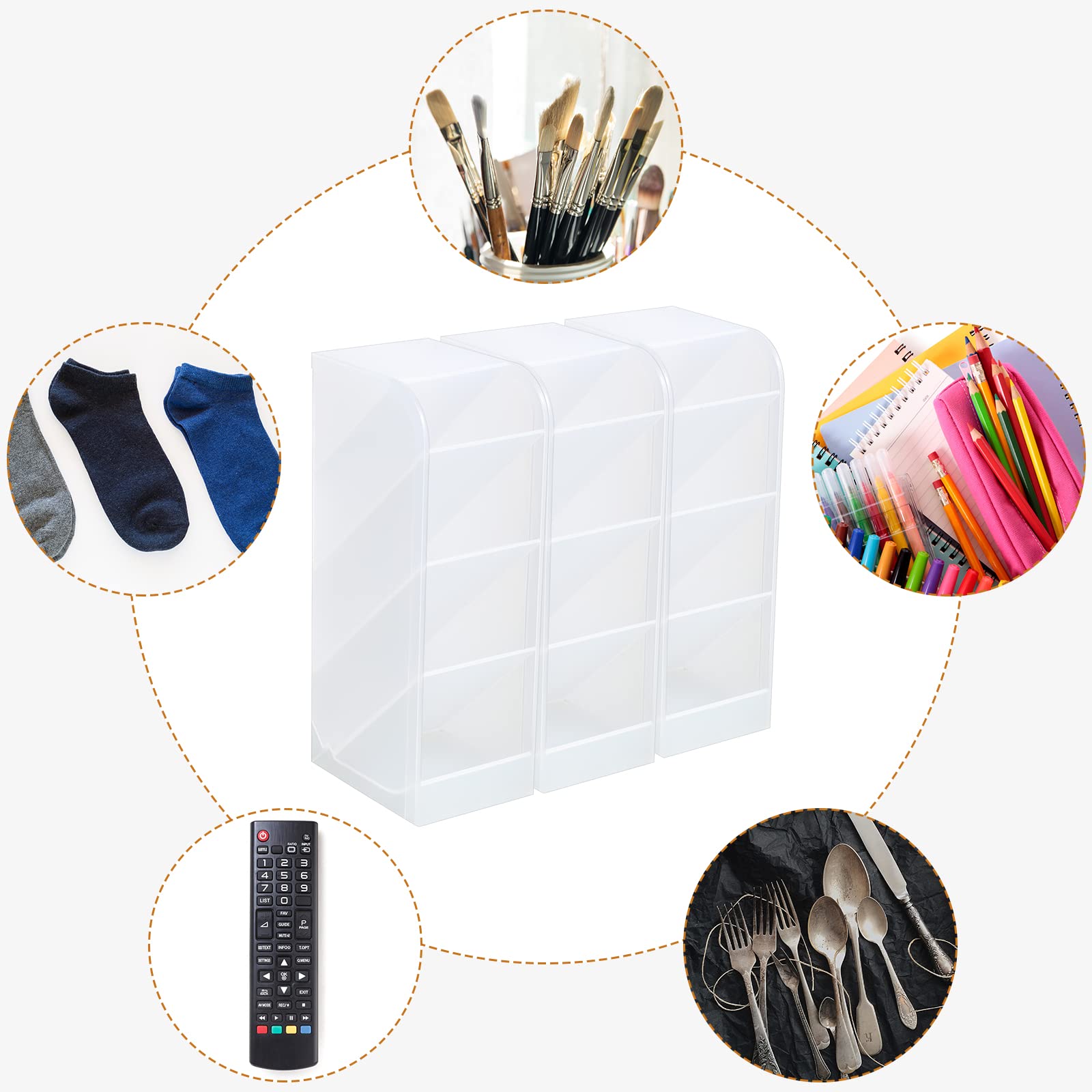 6-Piece Desk Pen Pencil Organizer Set - 24 Compartment Plastic Marker Holder for Office, School & Home Supplies (Translucent White) - Perfect for Organizing Pens, Pencils, Markers & Stationery on Desks, Countertops or Workstations